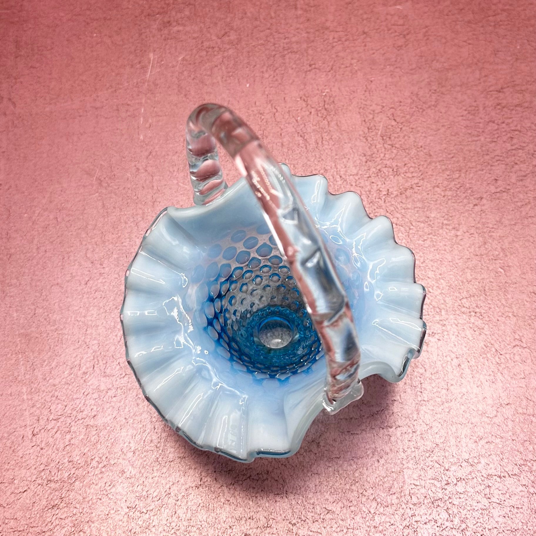 Fenton Aqua Hobnail Basket Ruffle Rim
