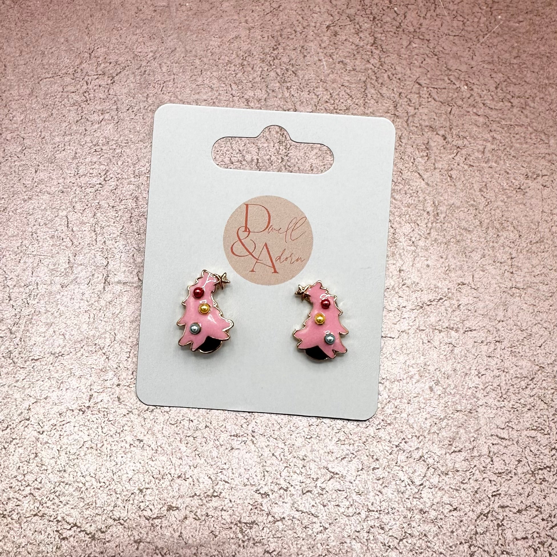 Playful Pink Enamel Christmas Tree Stud Earring