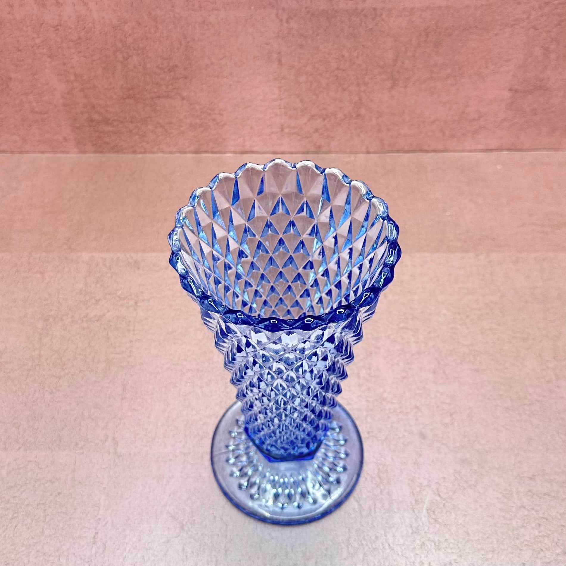 Blue Indiana Glass Diamond Cut Vase