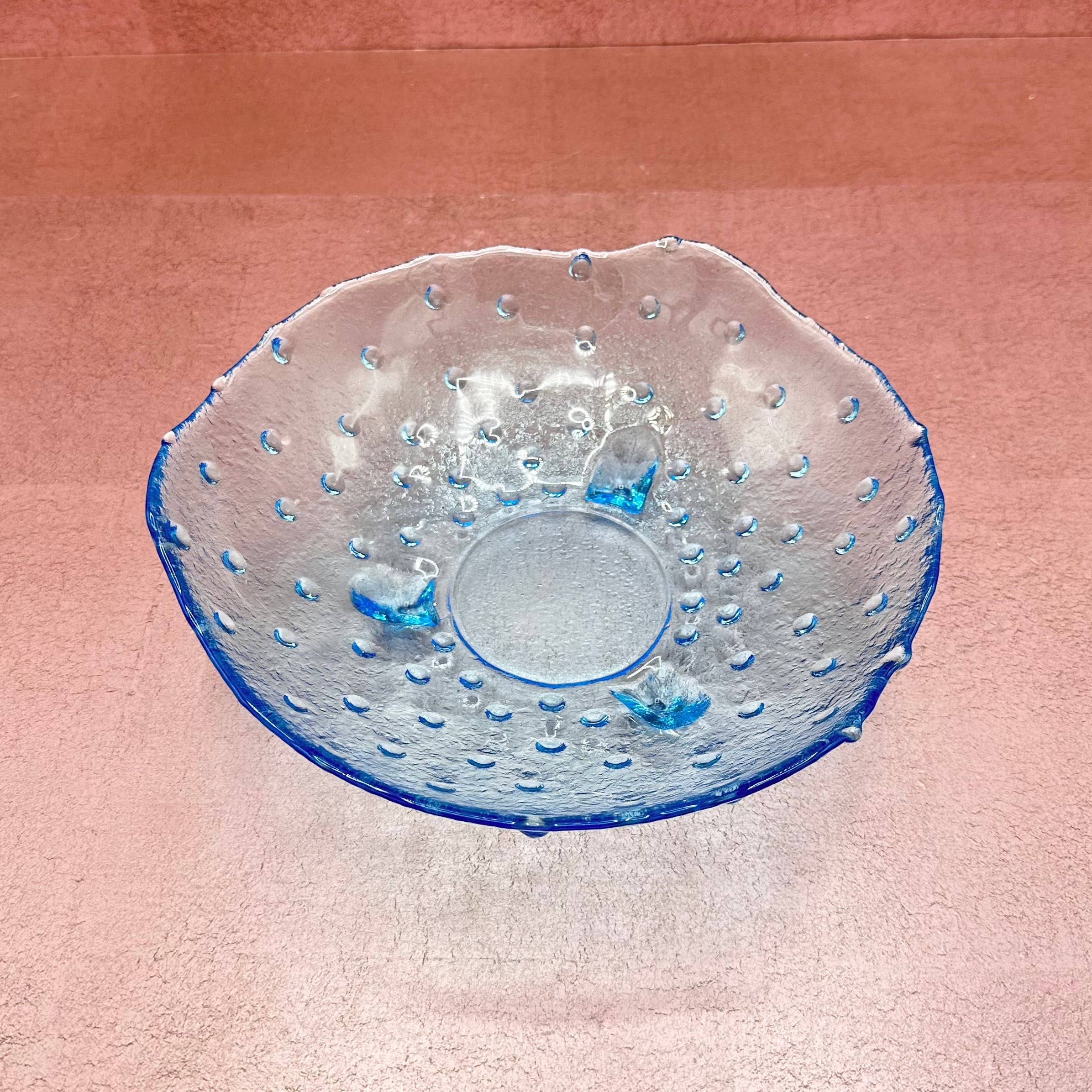 Blue Hobnail Footed Glass Bowl