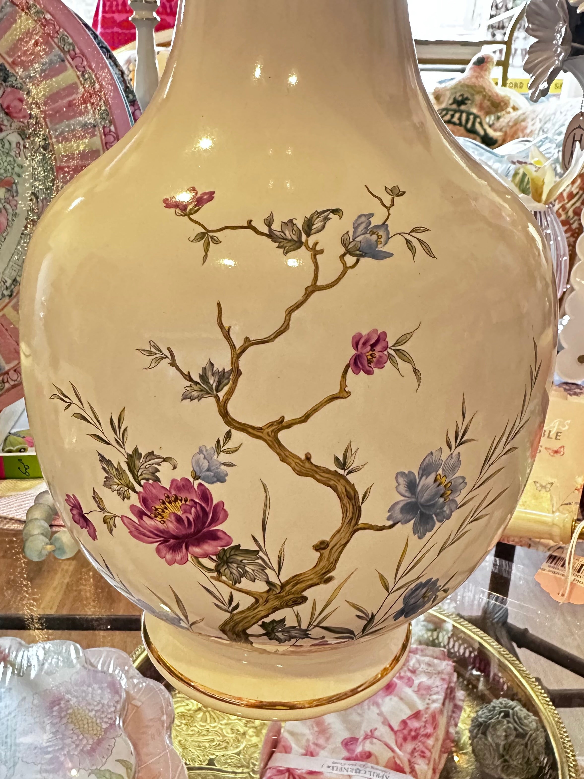 Large White w/ Floral Gold Rimmed Vase