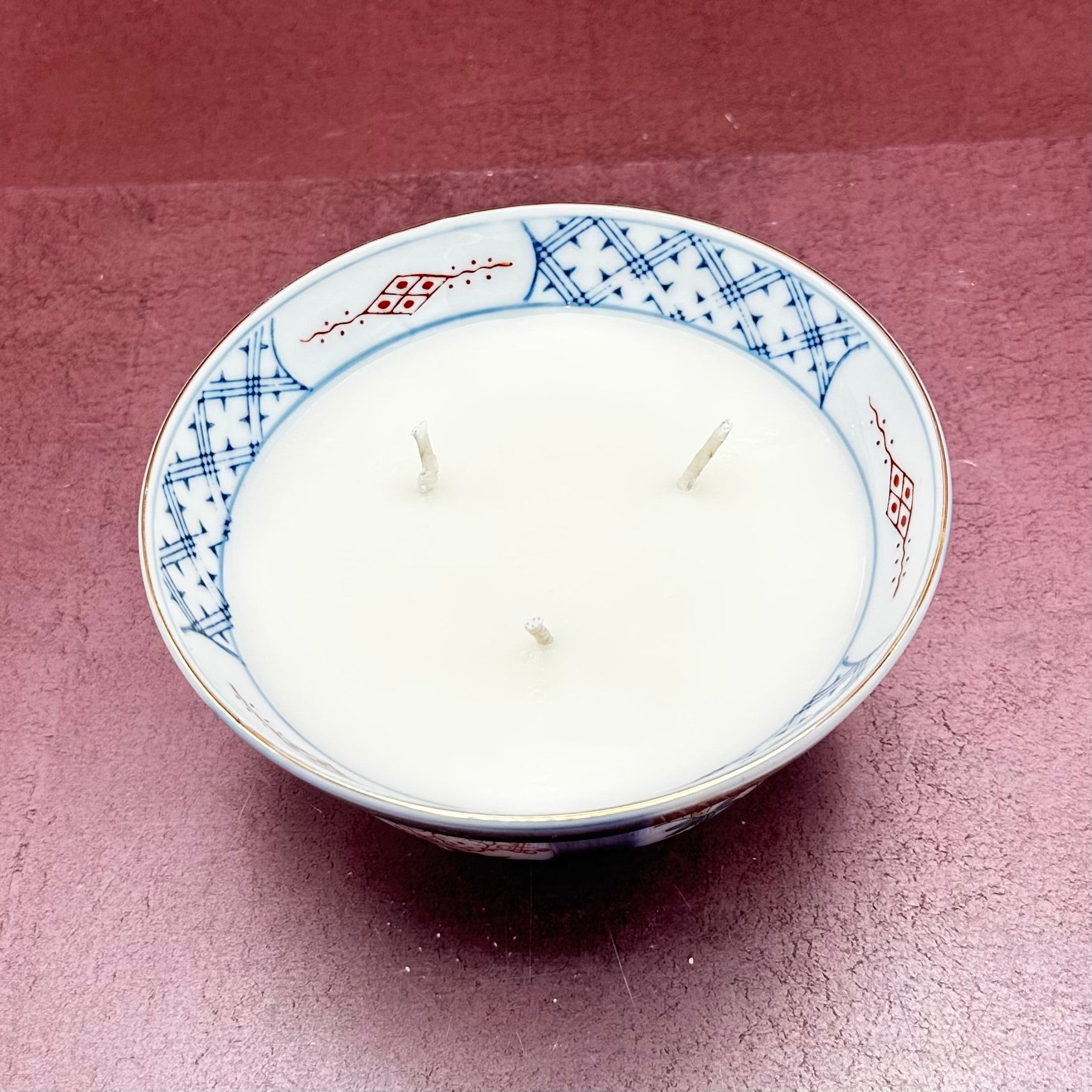 Red & Blue Imari Japanese Bowl Candle
