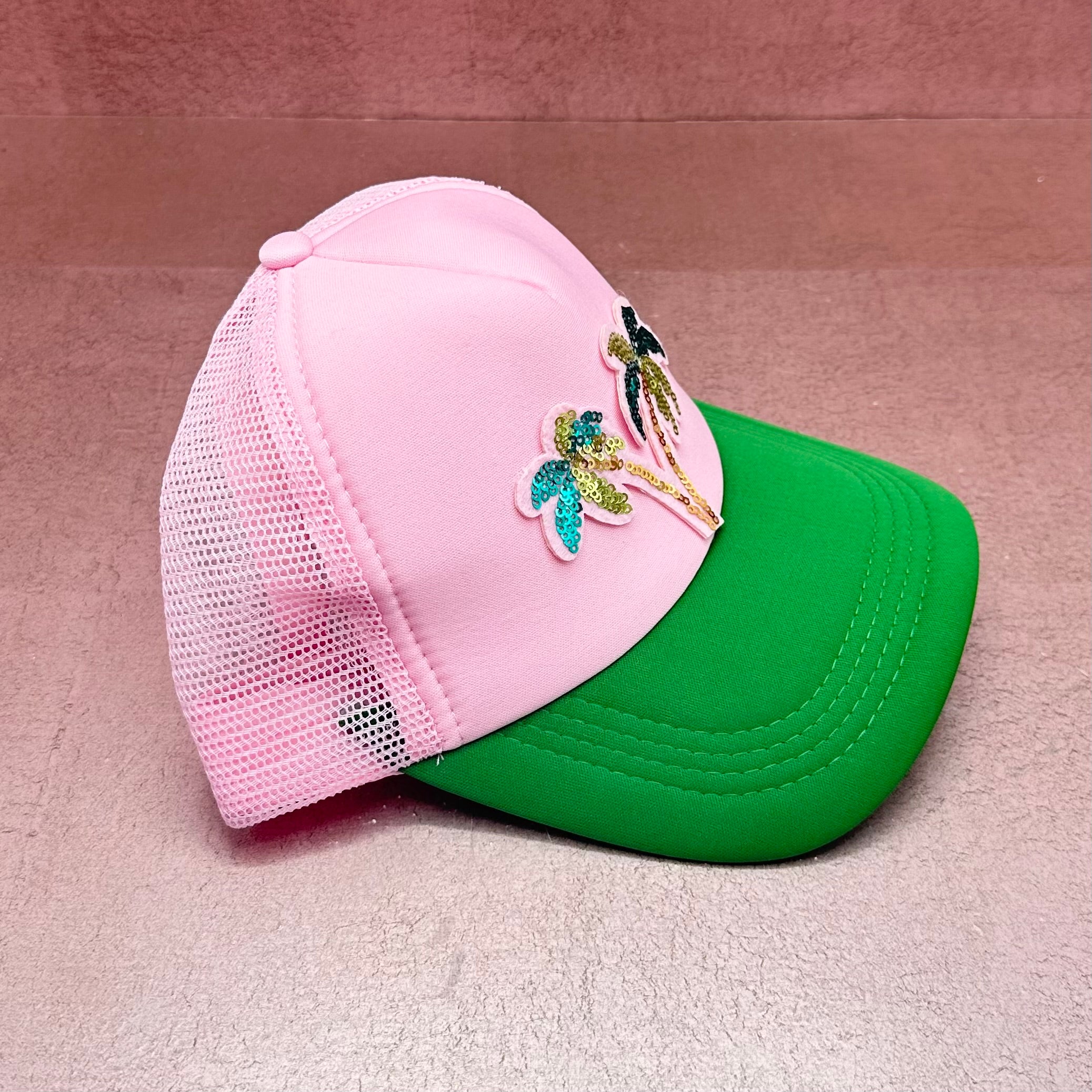 Pink & Green Palm Tree Trucker Hat