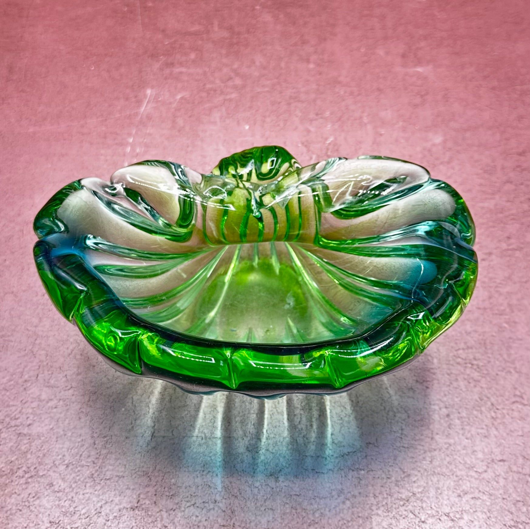 Blue Green Ombre Glass Shell Bowl