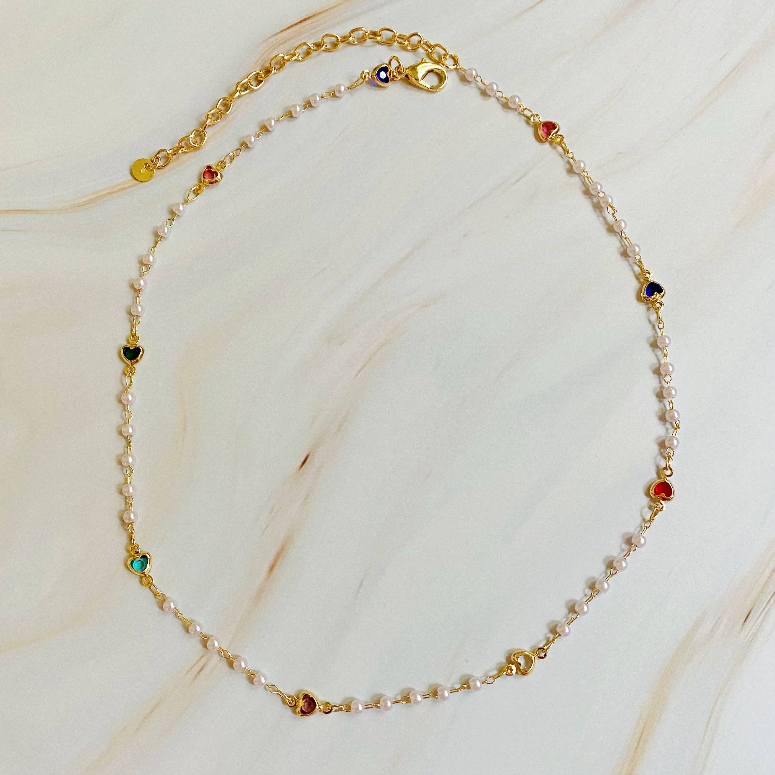 Mini Heart Pearl Necklace