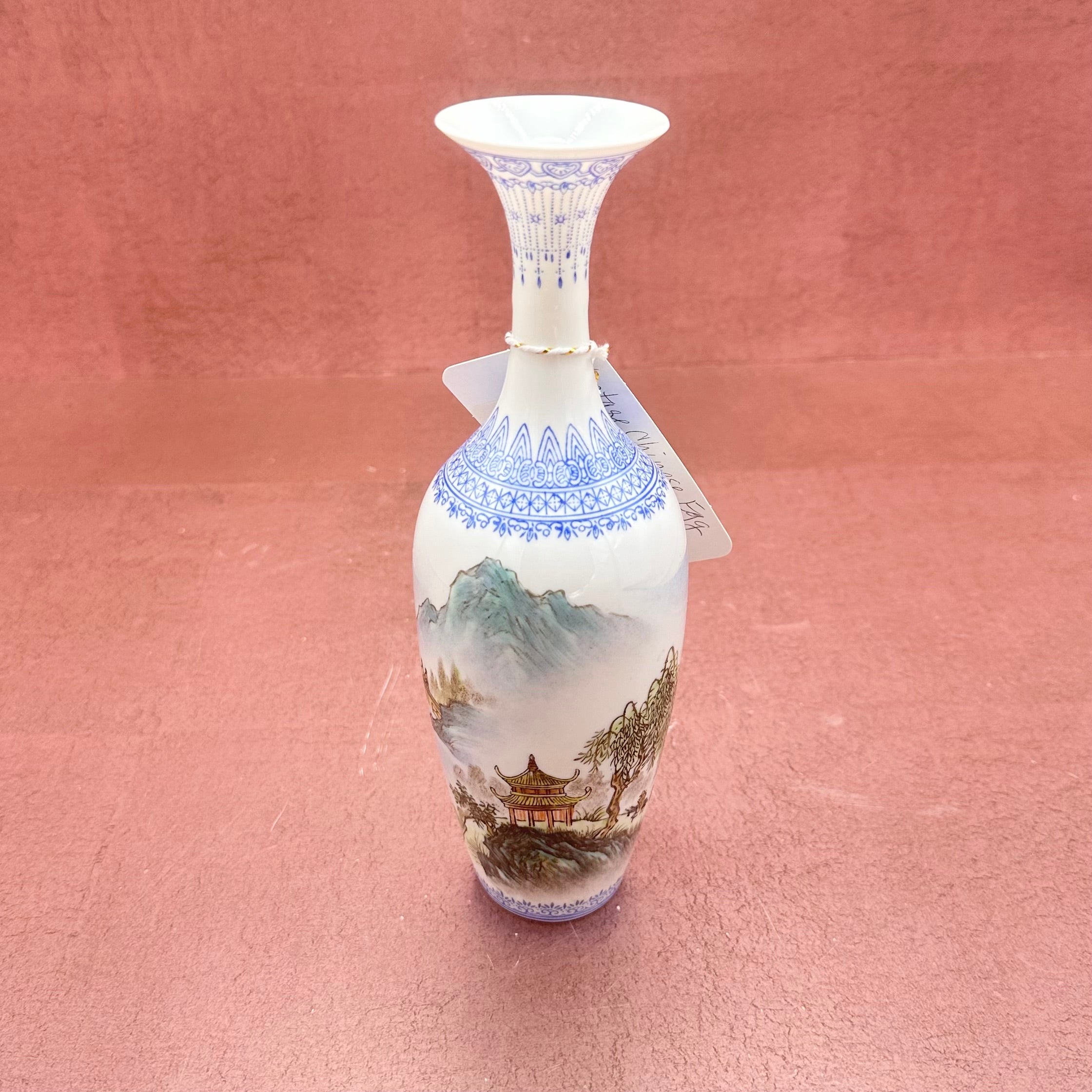 Egg Shell Blue & White Round Vase