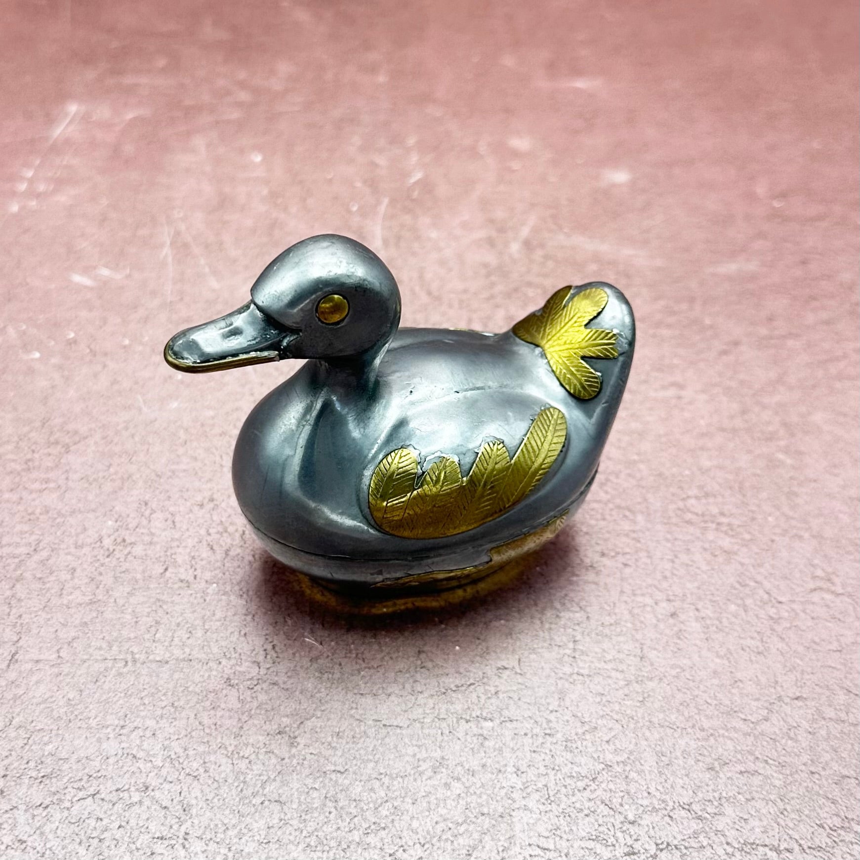Vintage Pewter Duck Trinket Box w/ Brass Detail