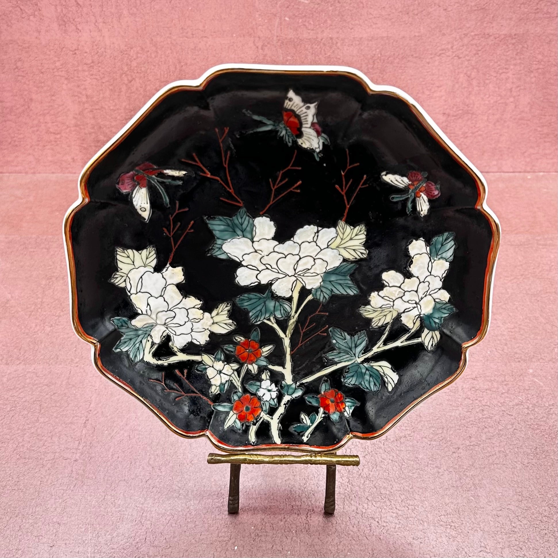 Black Floral & Butterfly Scalloped Plate
