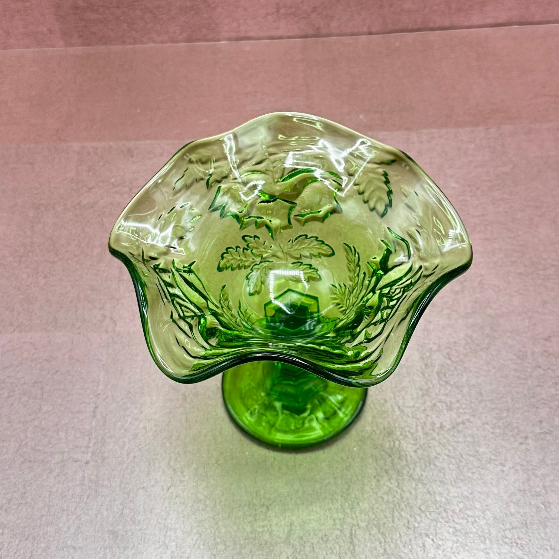 Green Leaf Pattern Compote