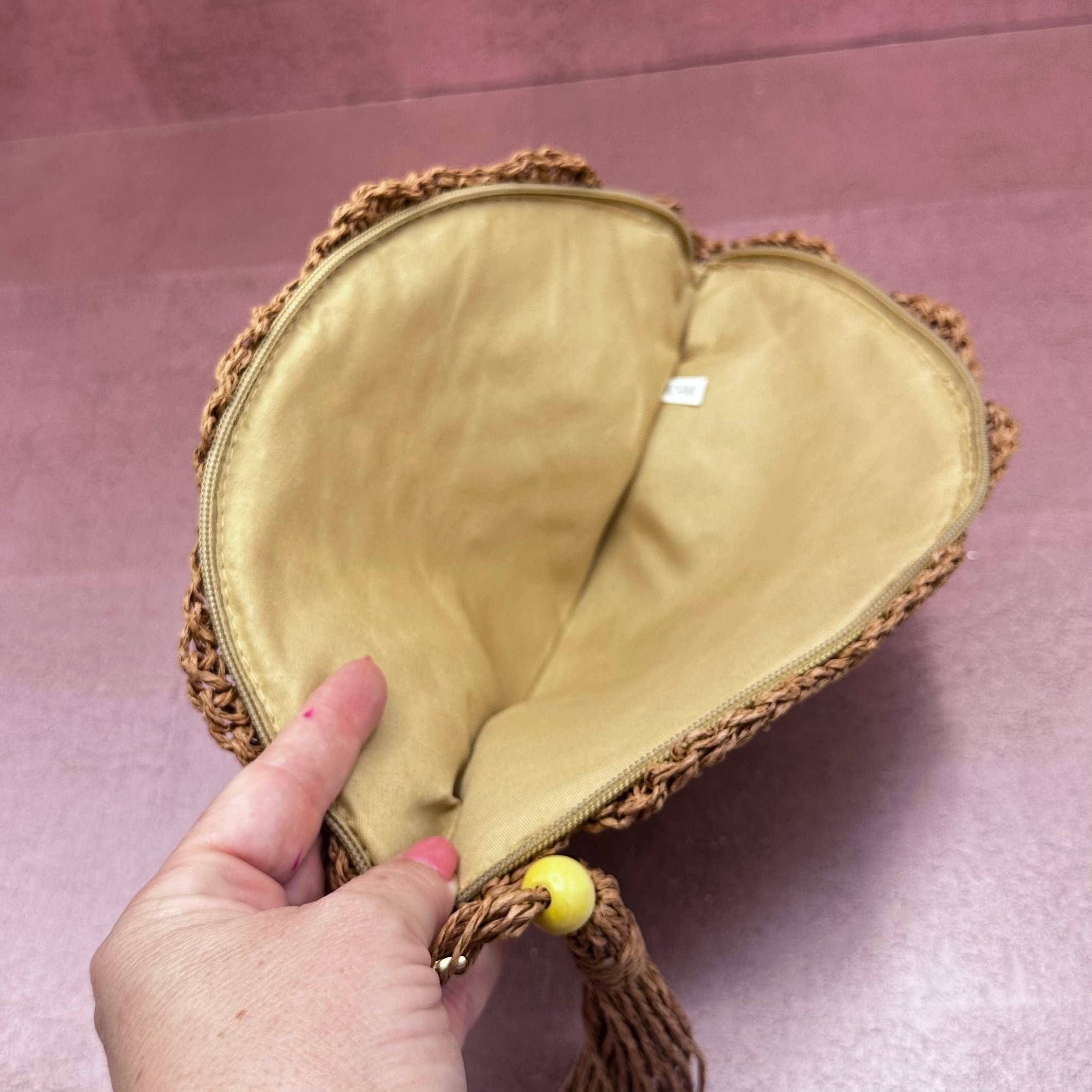 Brown Fan Woven Clutch w/ Tassel