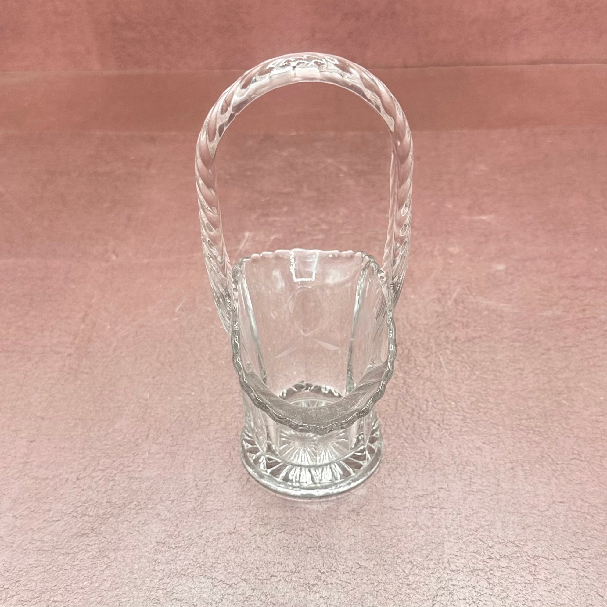 Vintage Glass Basket Etched Flowers