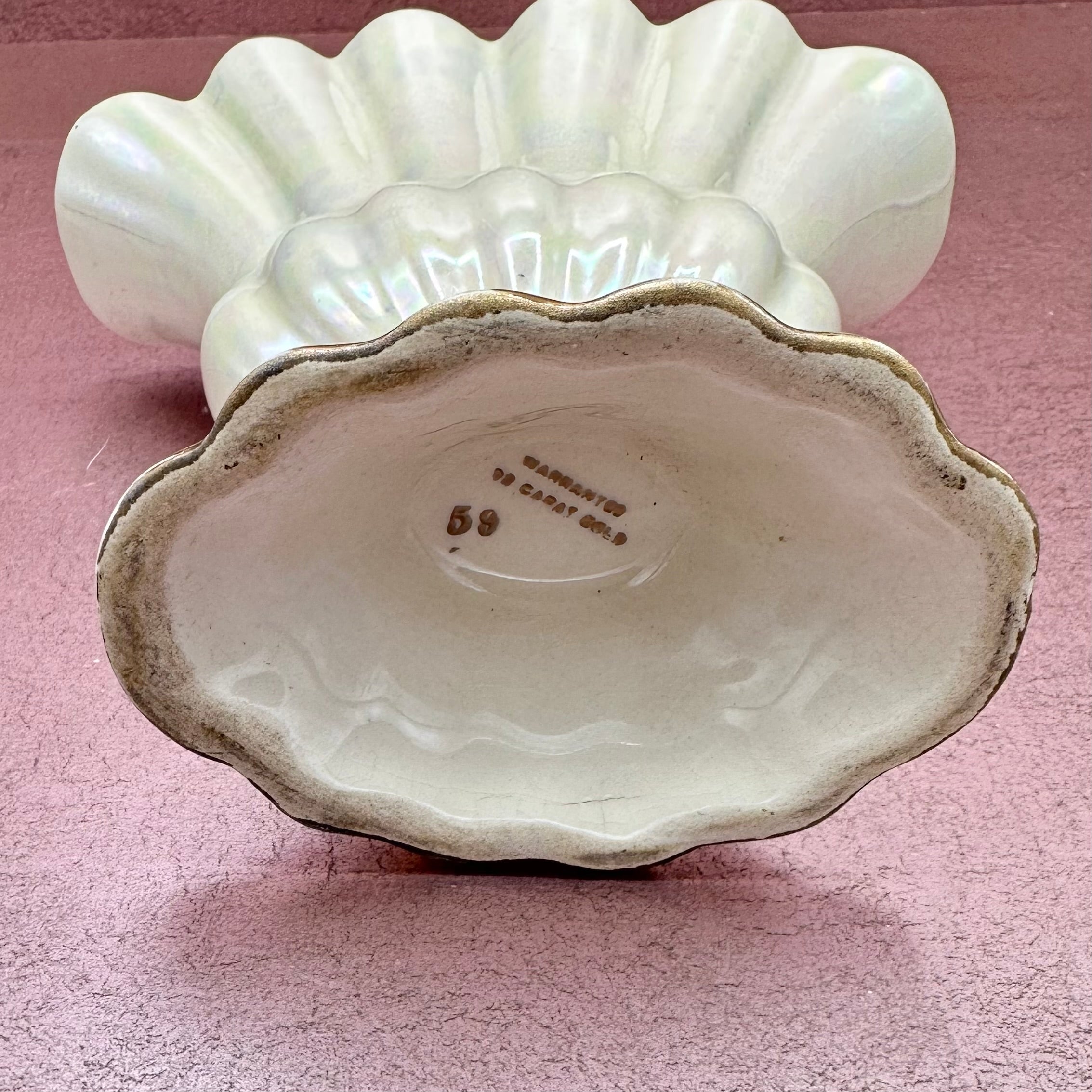 Iridescent Scalloped Fan Vase w/ Gold Trim