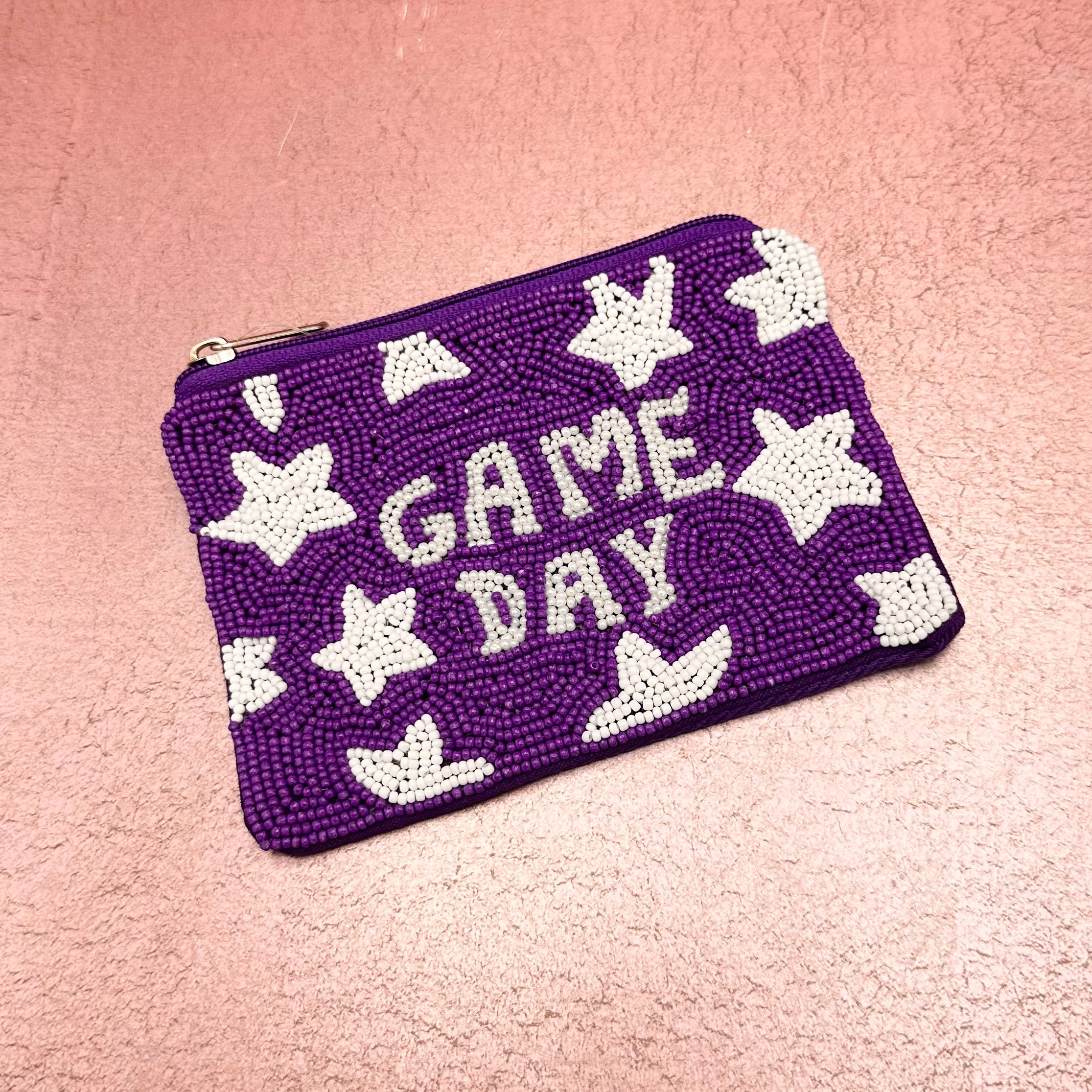 Purple Game Day Star Beaded Coin Purse