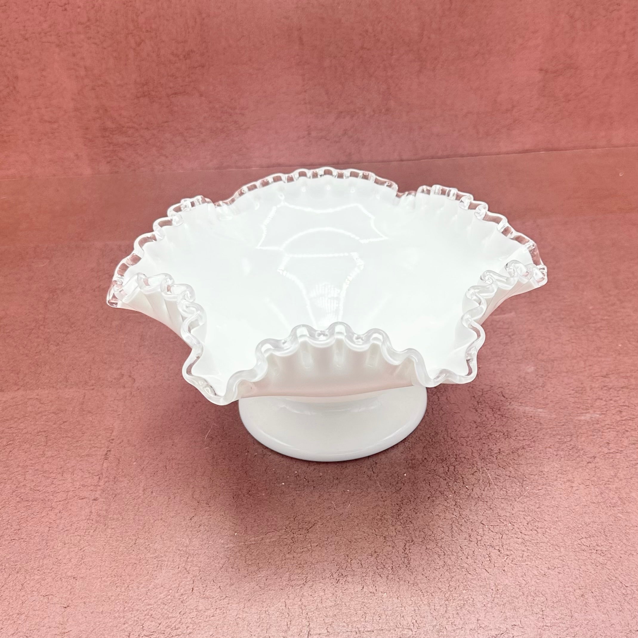 White Clear Edge Fenton Ruffle Compote