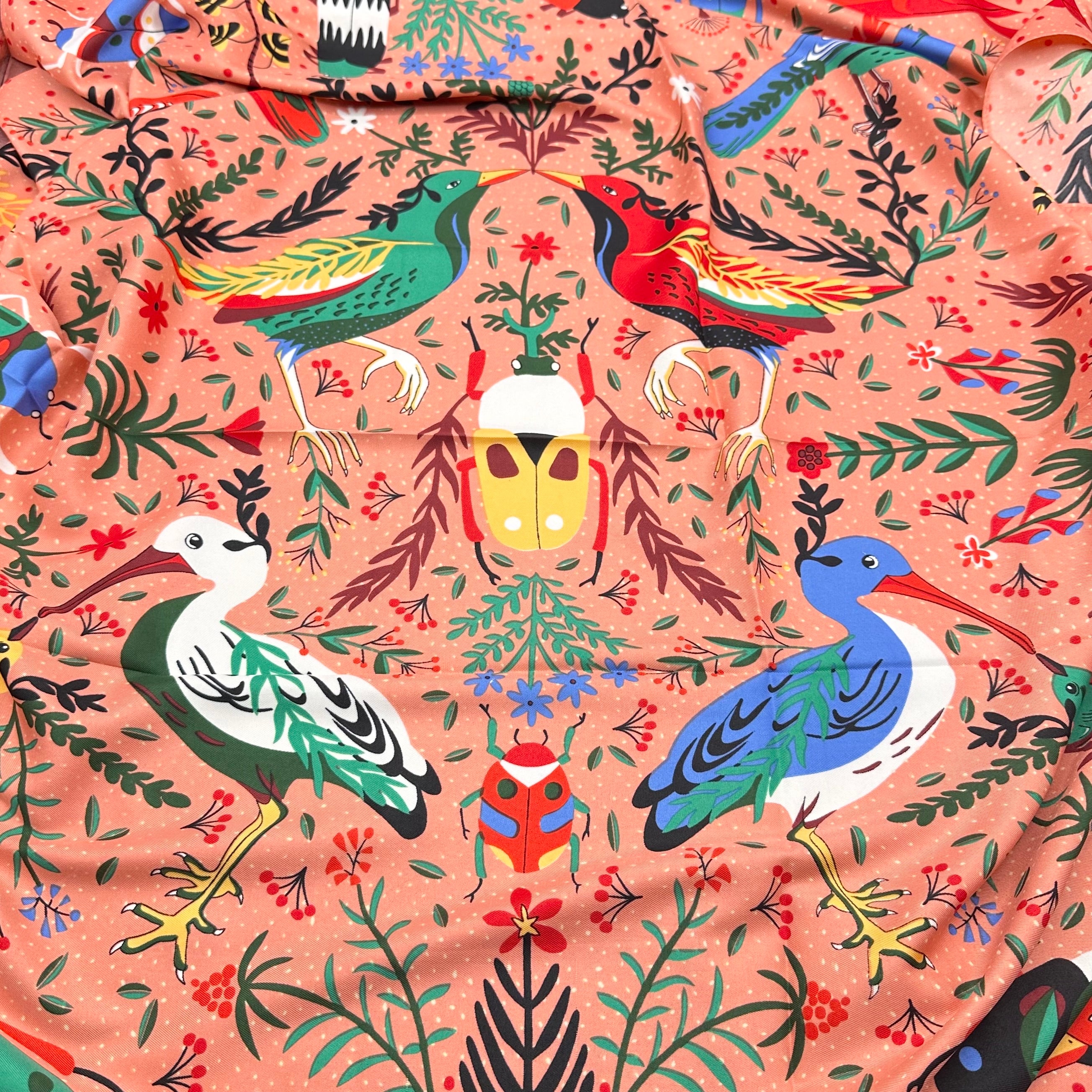 Bird & Beetle Coral Scarf