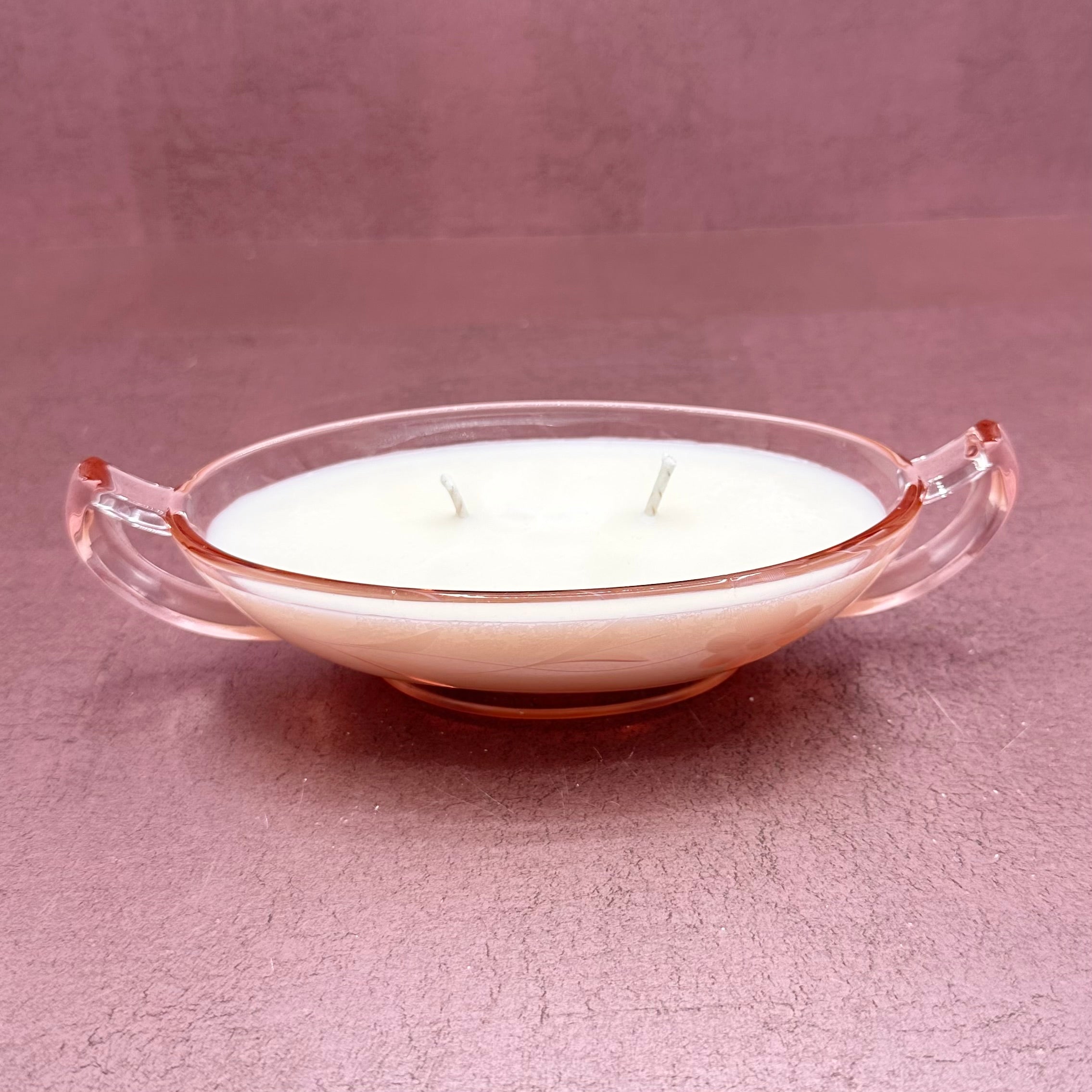 Pink Depression Glass Bowl w/ Handles Candle