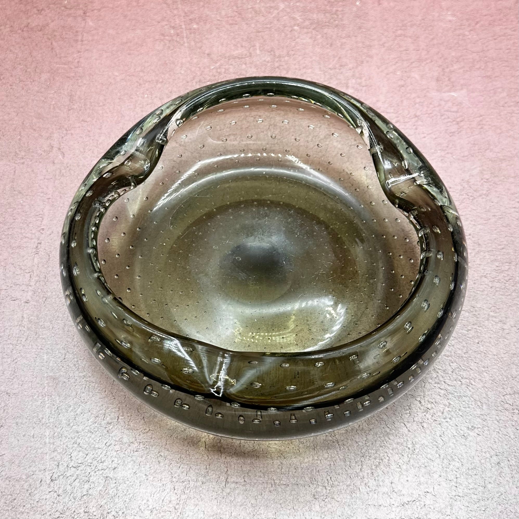 Vintage Green Bubble Murano Glass Bowl