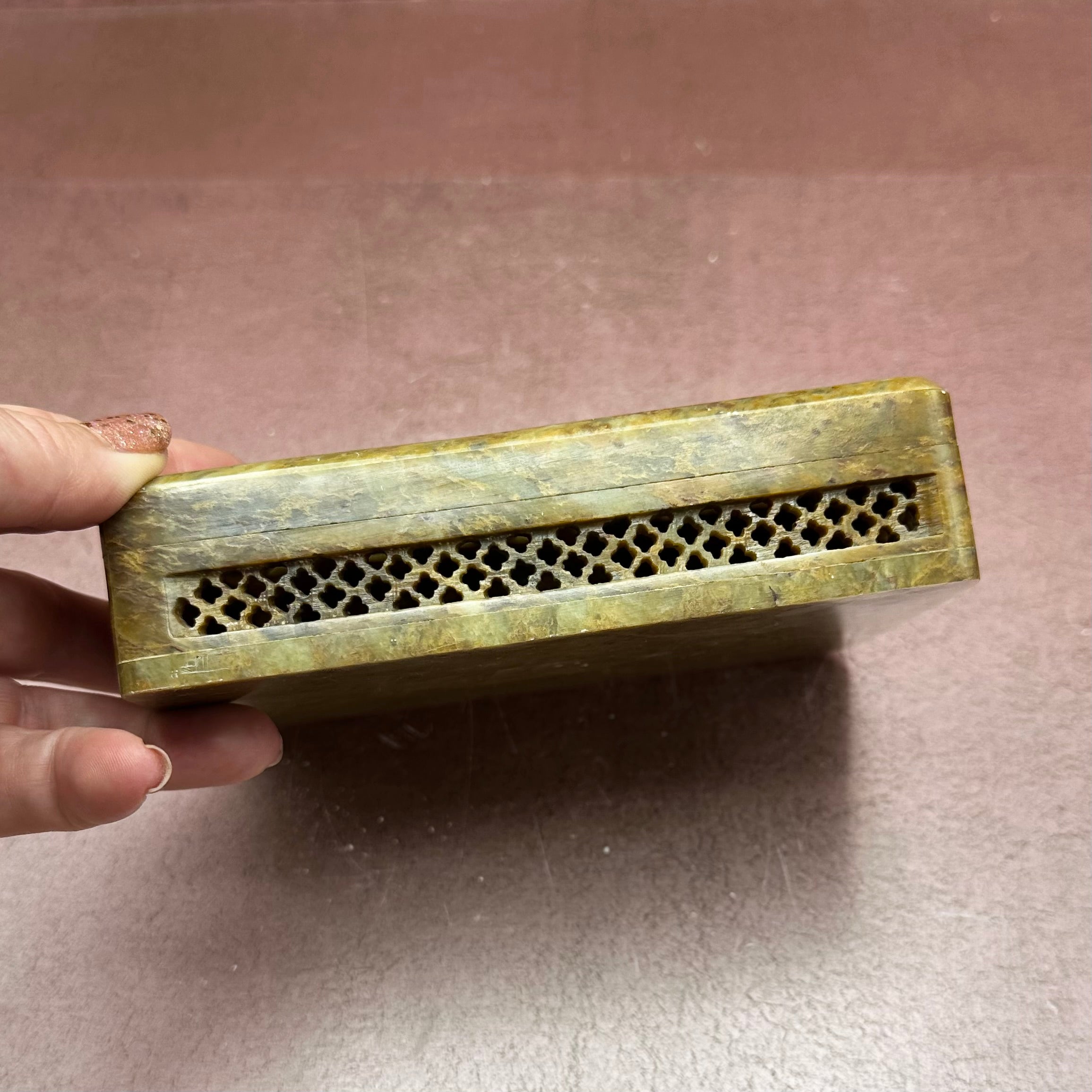 Stone Reticulated Trinket Box Earth Tones