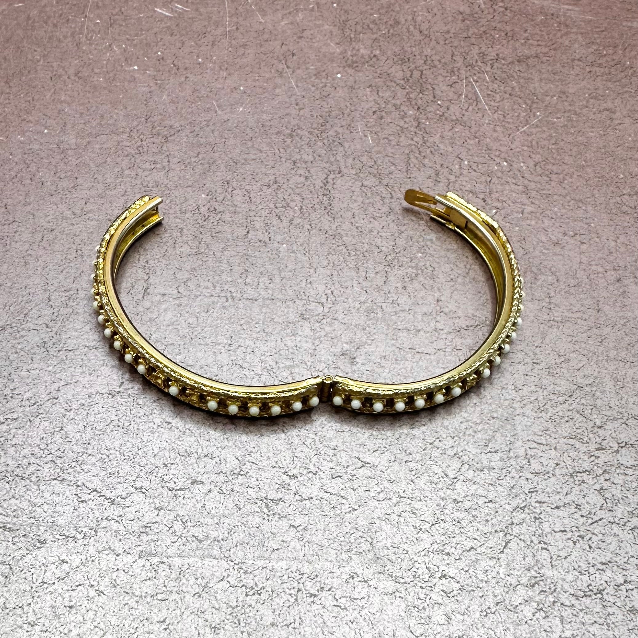 White Stone & Gold Hinge Bracelet