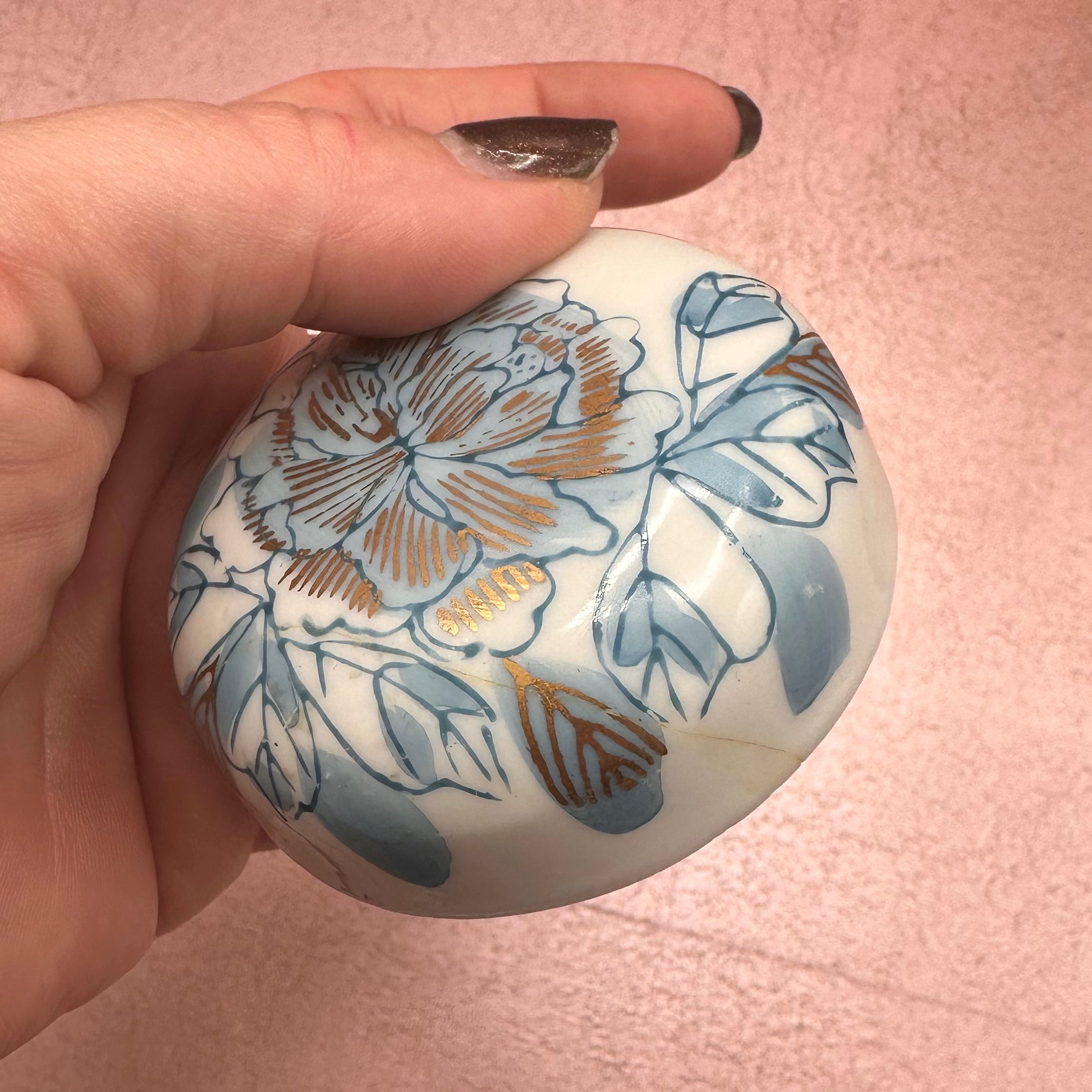 Teal and White Ginger Jar w/ Gold Detail