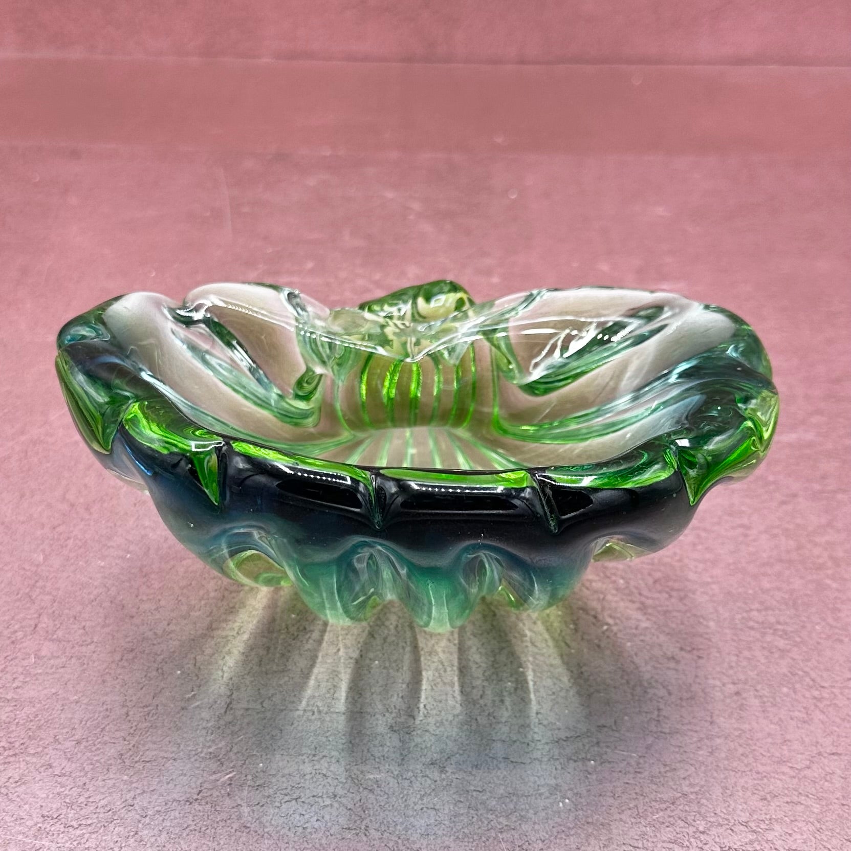 Blue Green Ombre Glass Shell Bowl