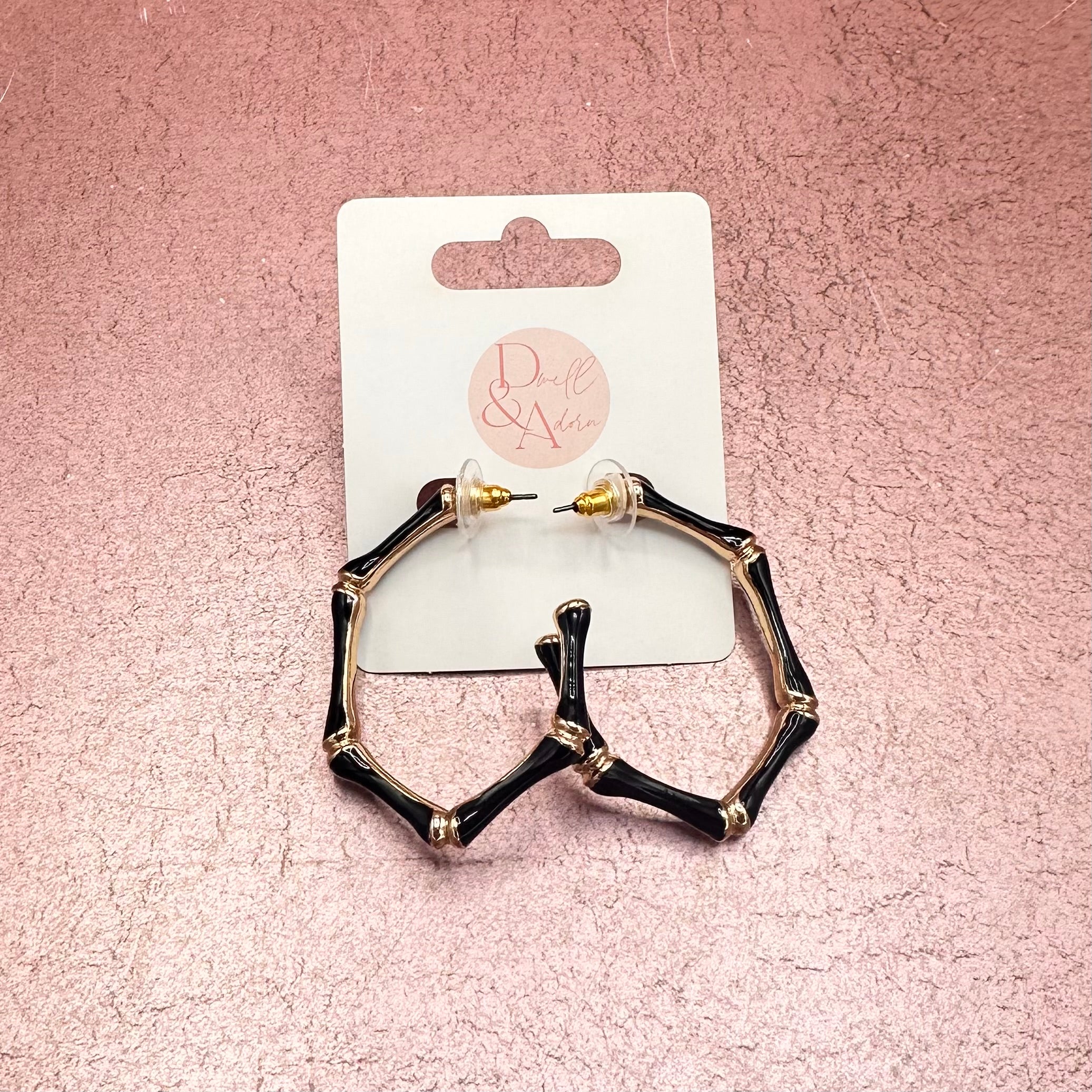 Enamel Bamboo Earrings Oval Hoops