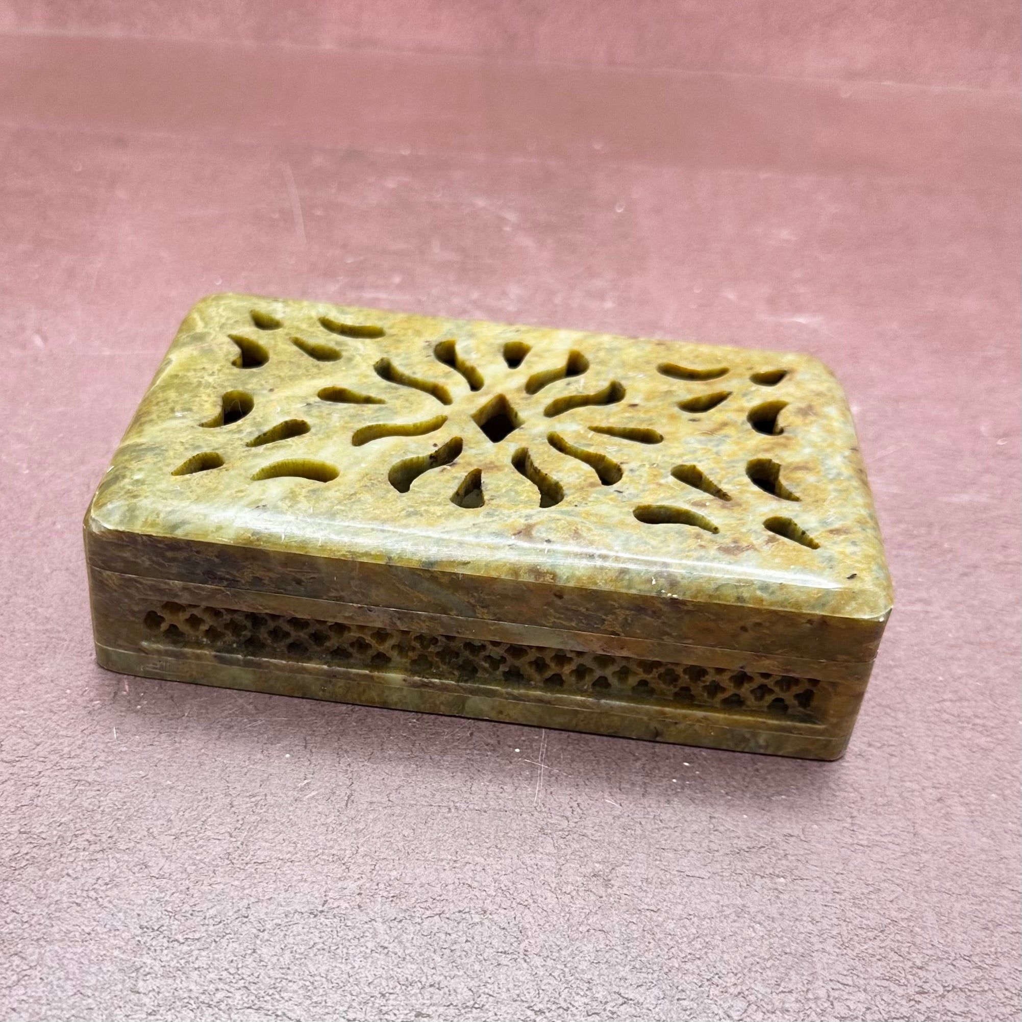 Stone Reticulated Trinket Box Earth Tones