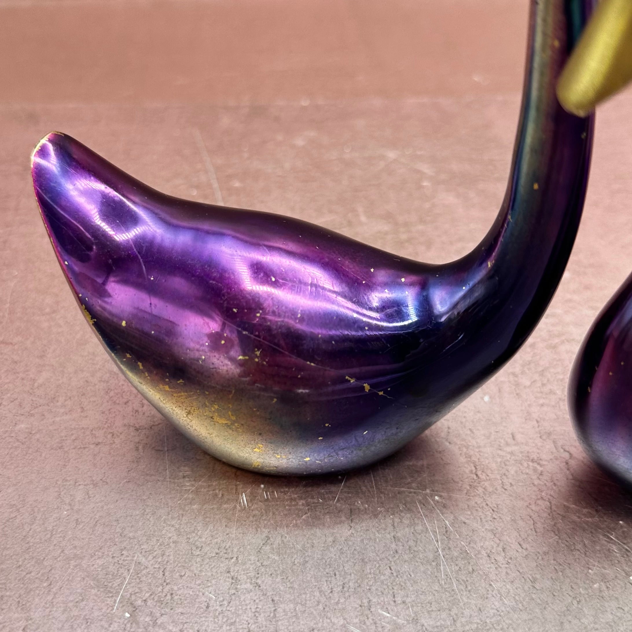 Rainbow Colored Brass Swan Pair