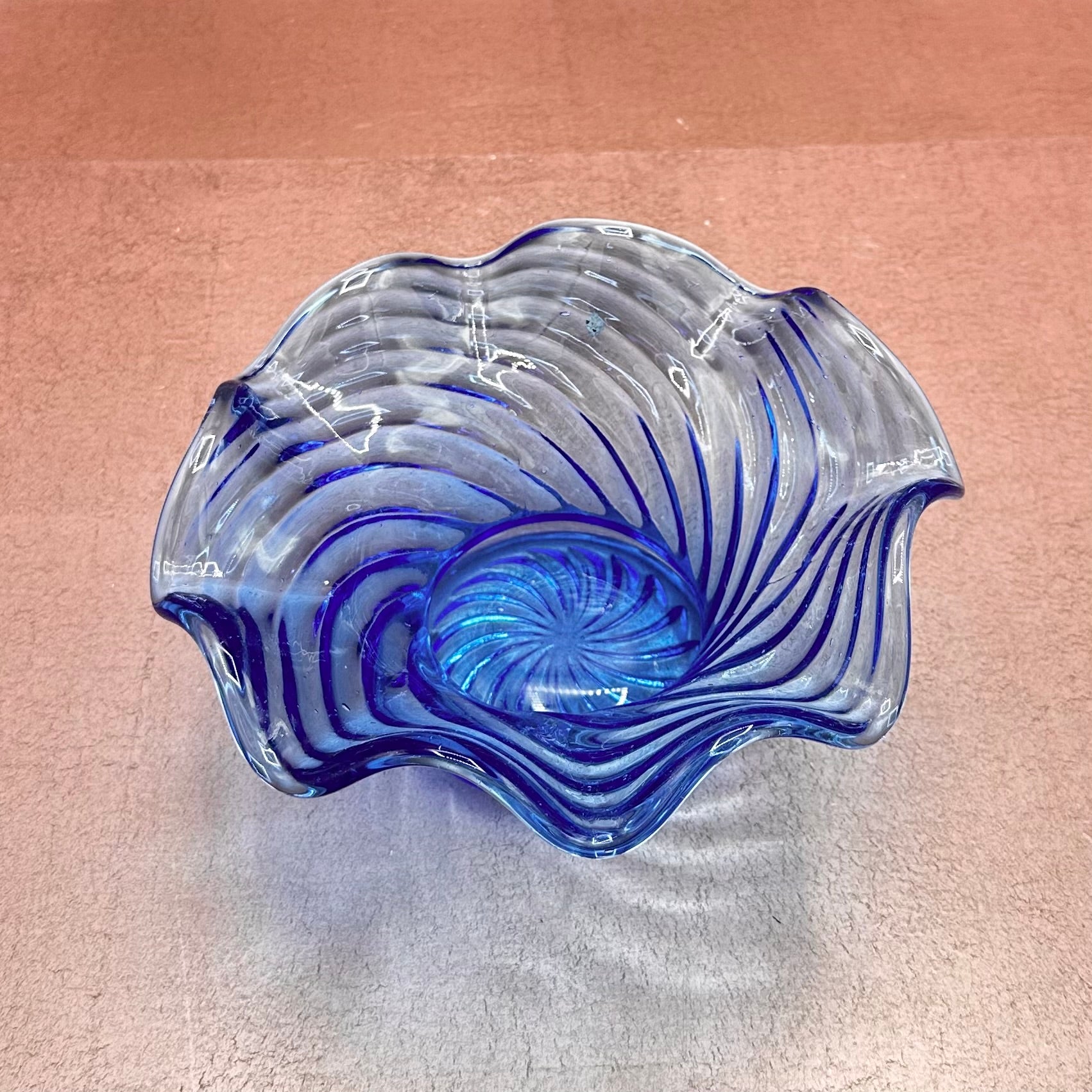 Blue Swirled Ruffle Bowl