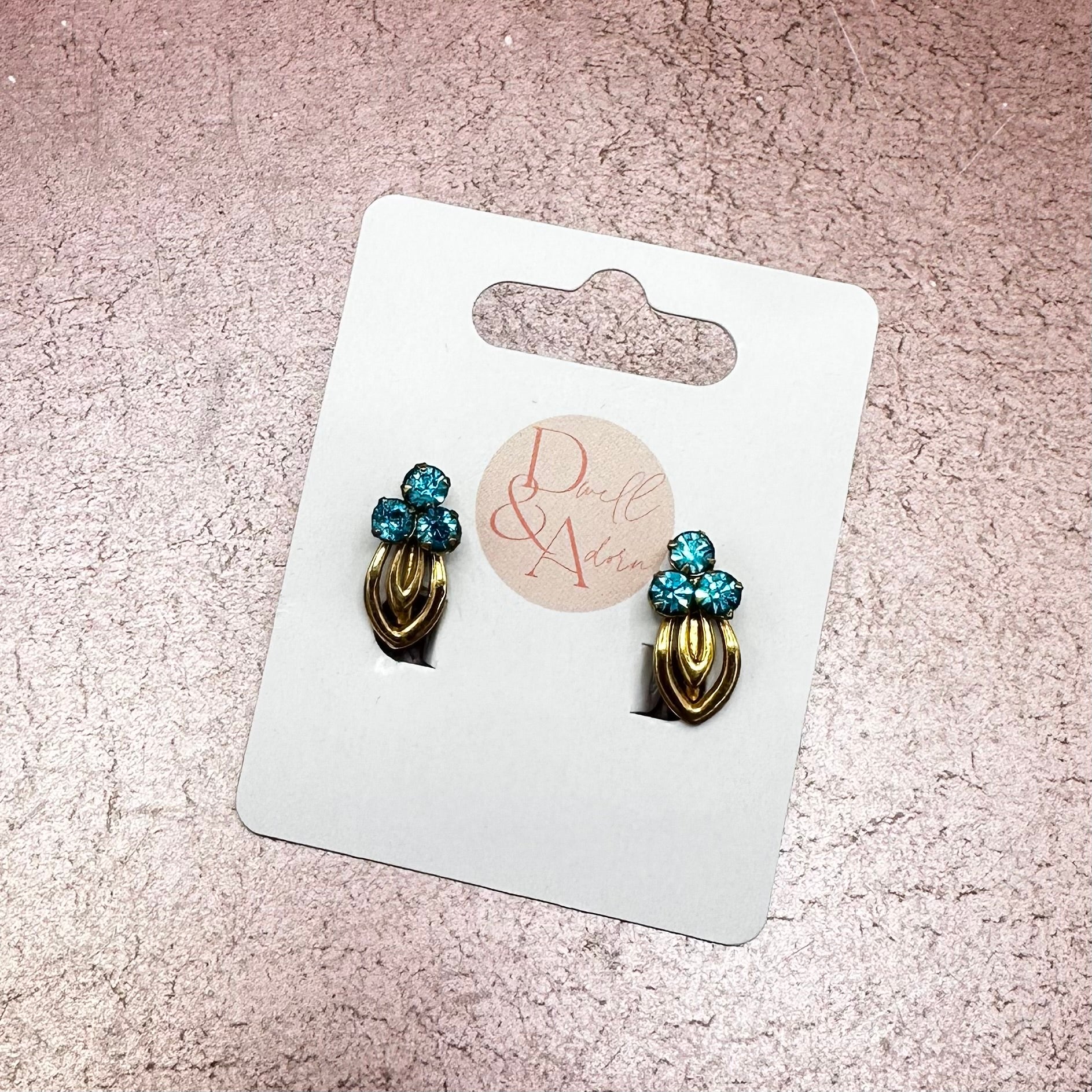 Vintage Coro Coro Gold w/ Aqua Rhinestone Jewelry