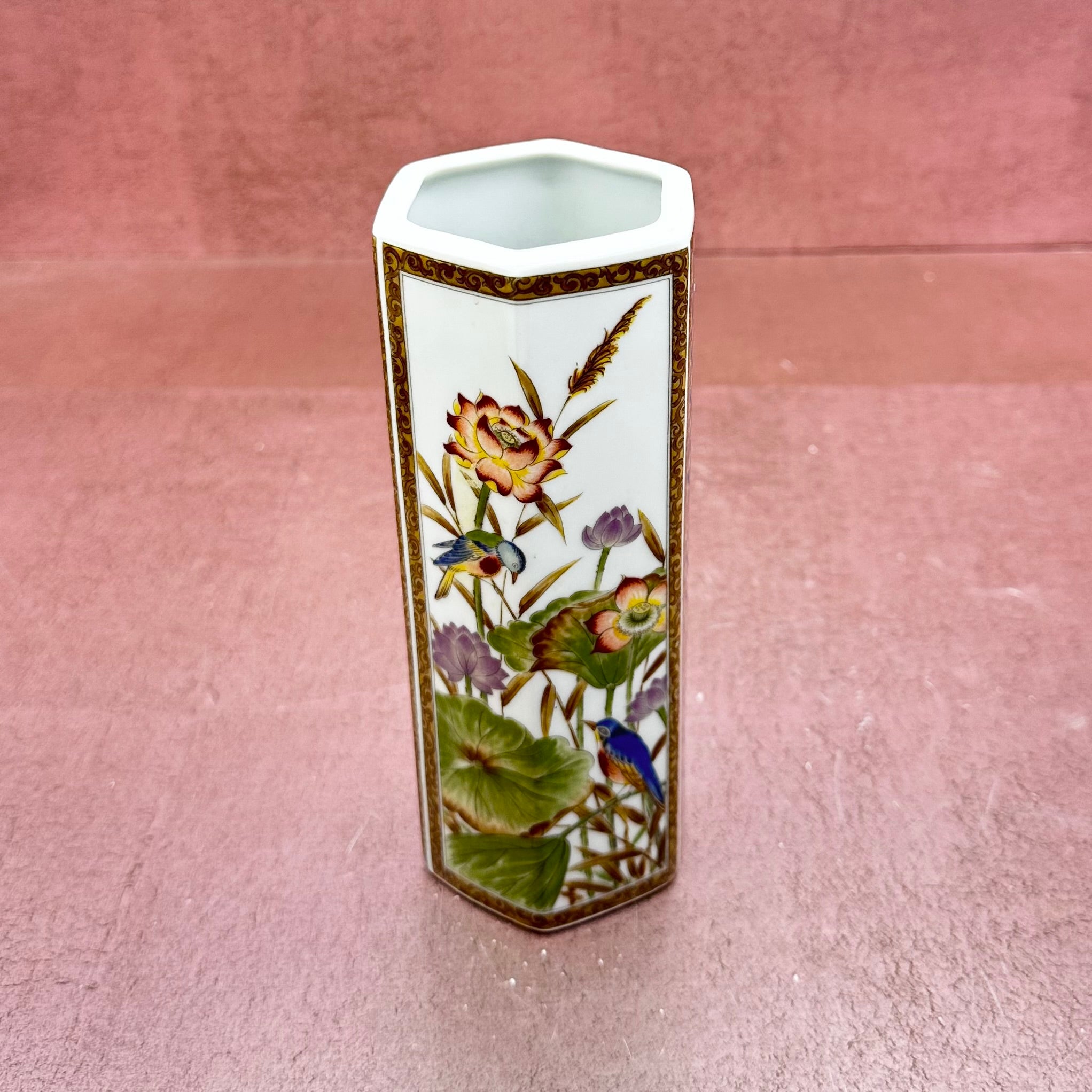 Ardco Hexagon Porcelain Vase w/ Bird