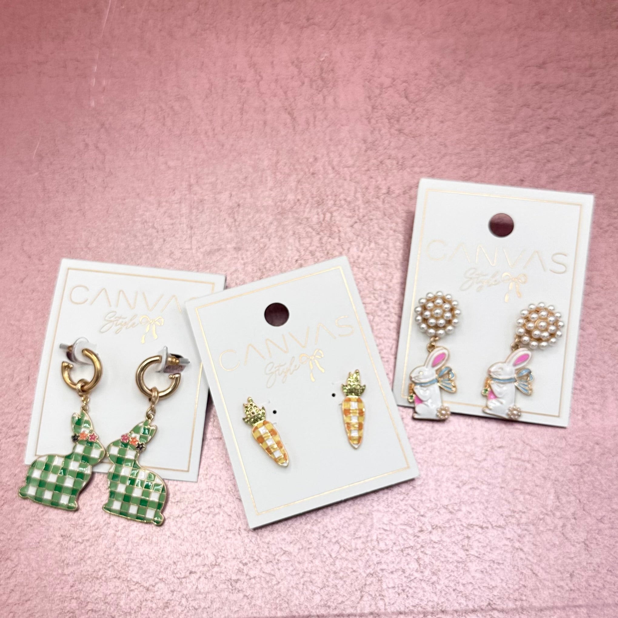 Gingham Carrot Stud Earrings Orange & White