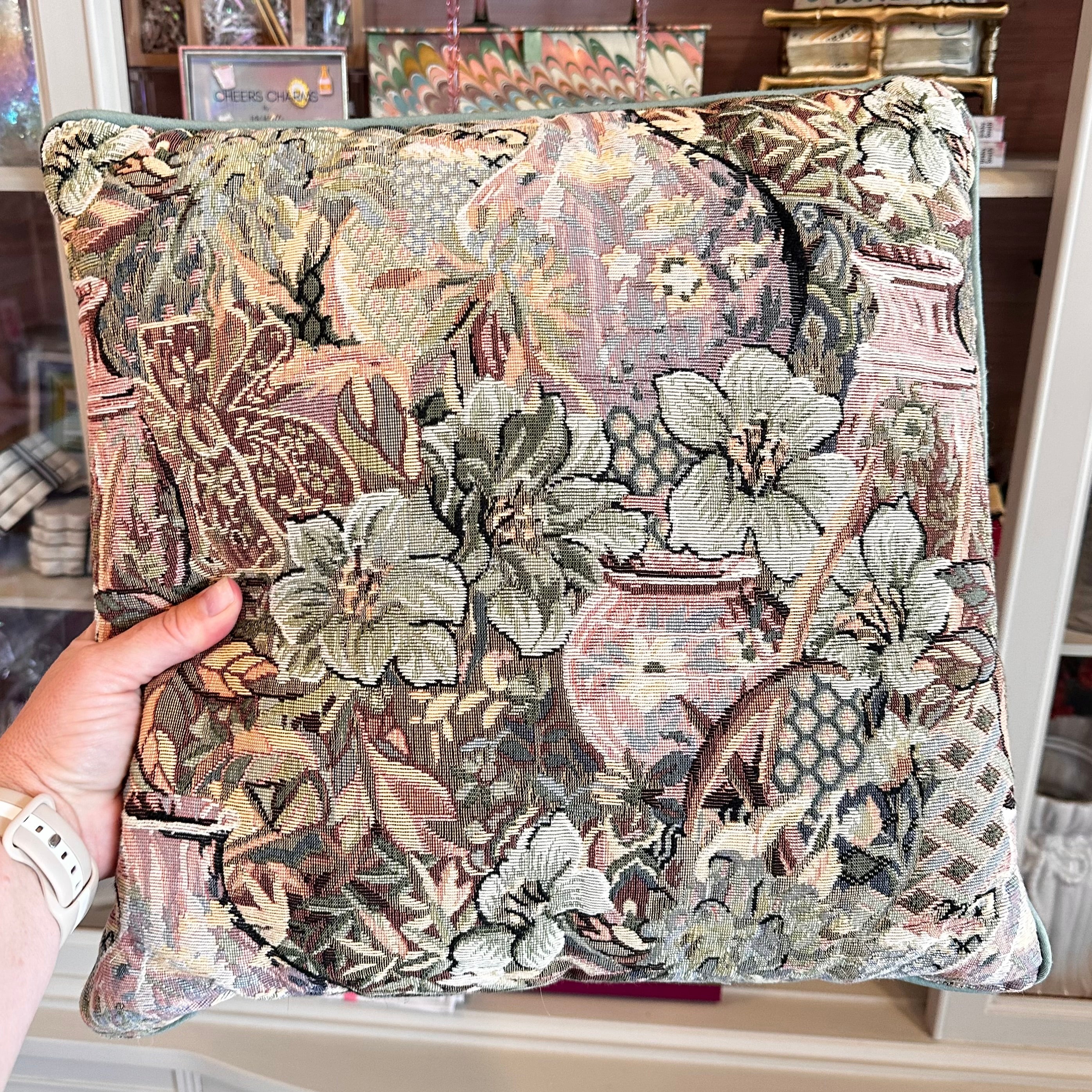 Vintage Needlepoint Chinoiserie Pillows Green Set
