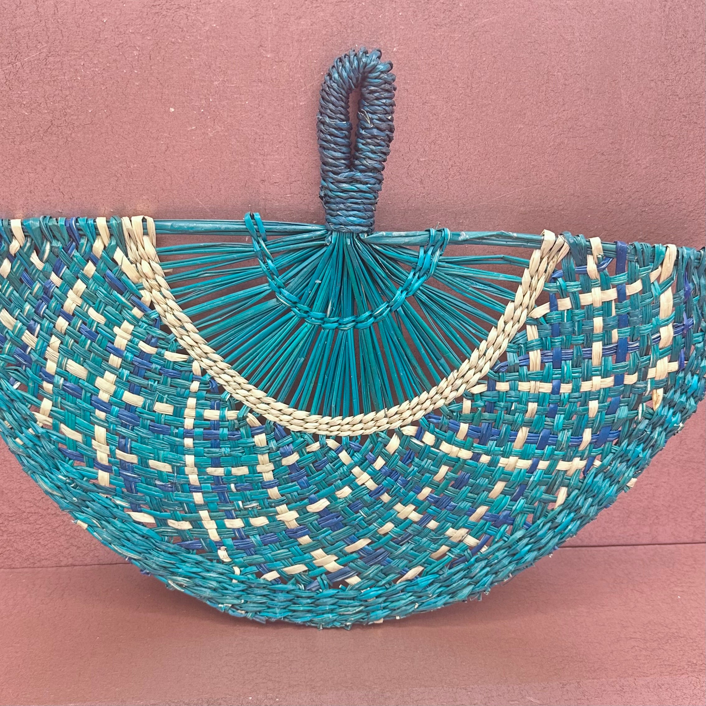 Teal Bohemian Woven Grass Fan