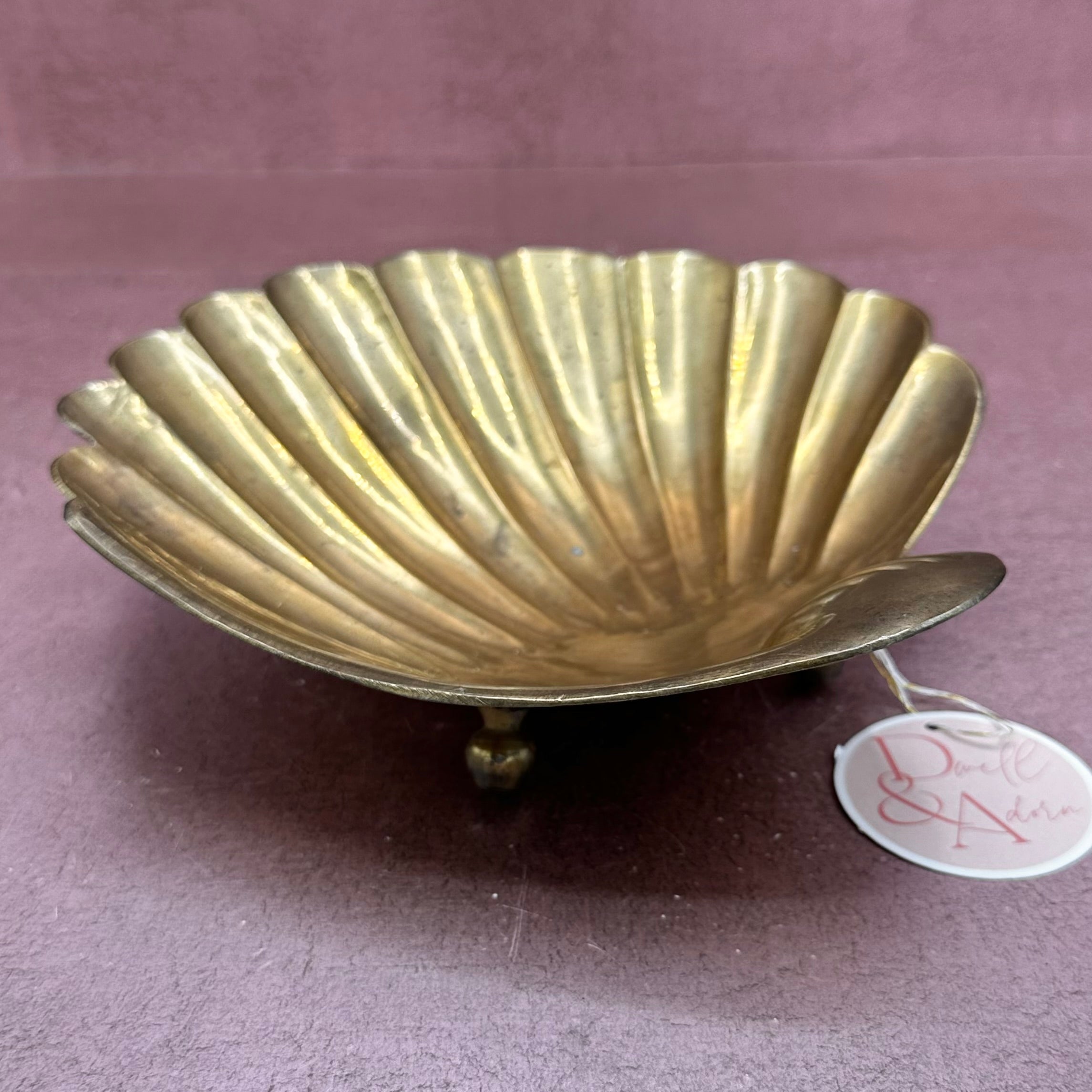 Brass MCM Shell Footed Tray