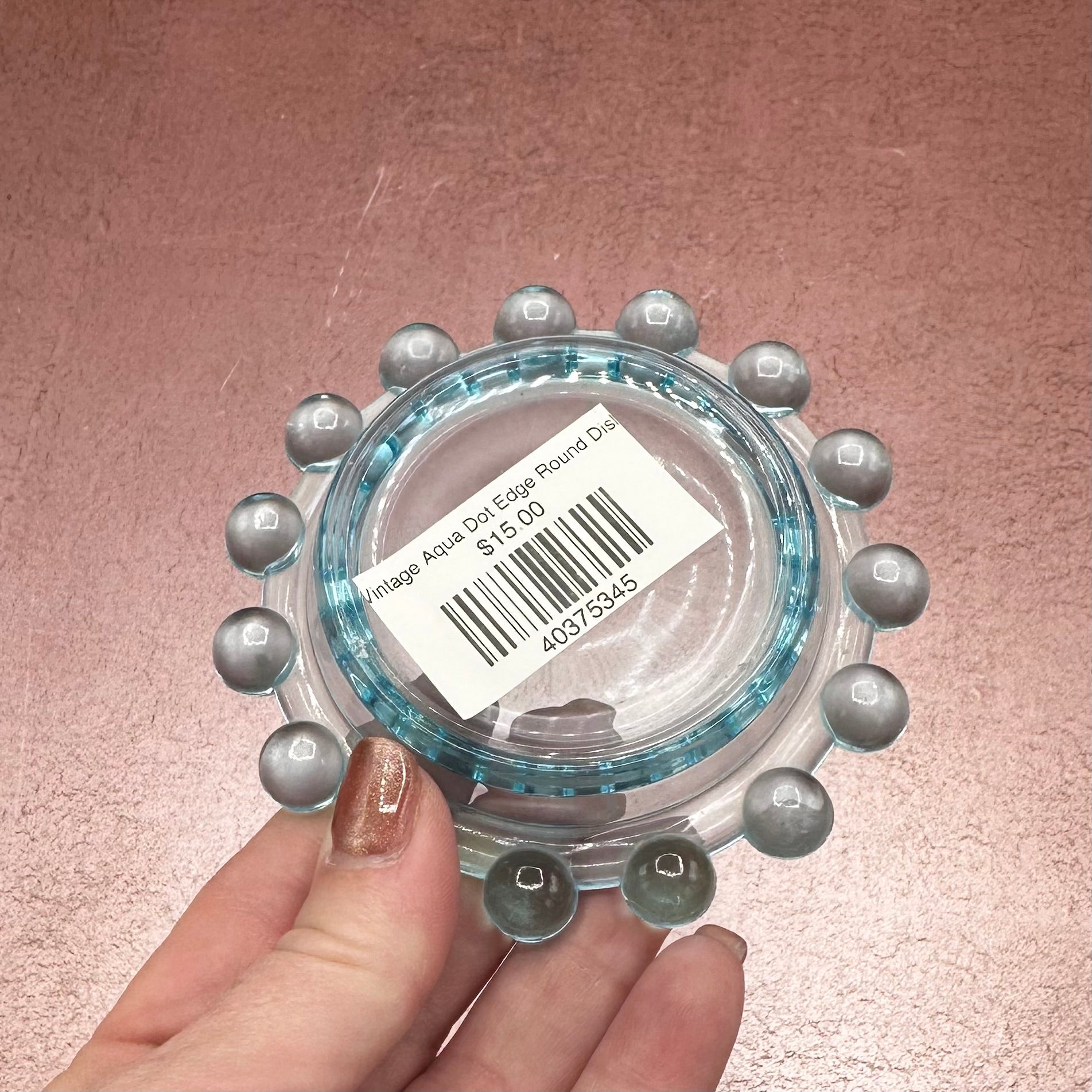 Vintage Aqua Dot Edge Round Dish