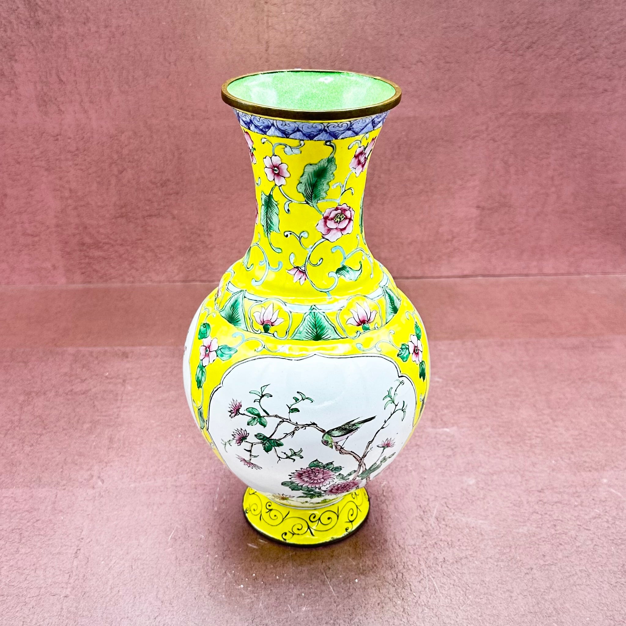 Yellow and Floral Cloisonne Vase