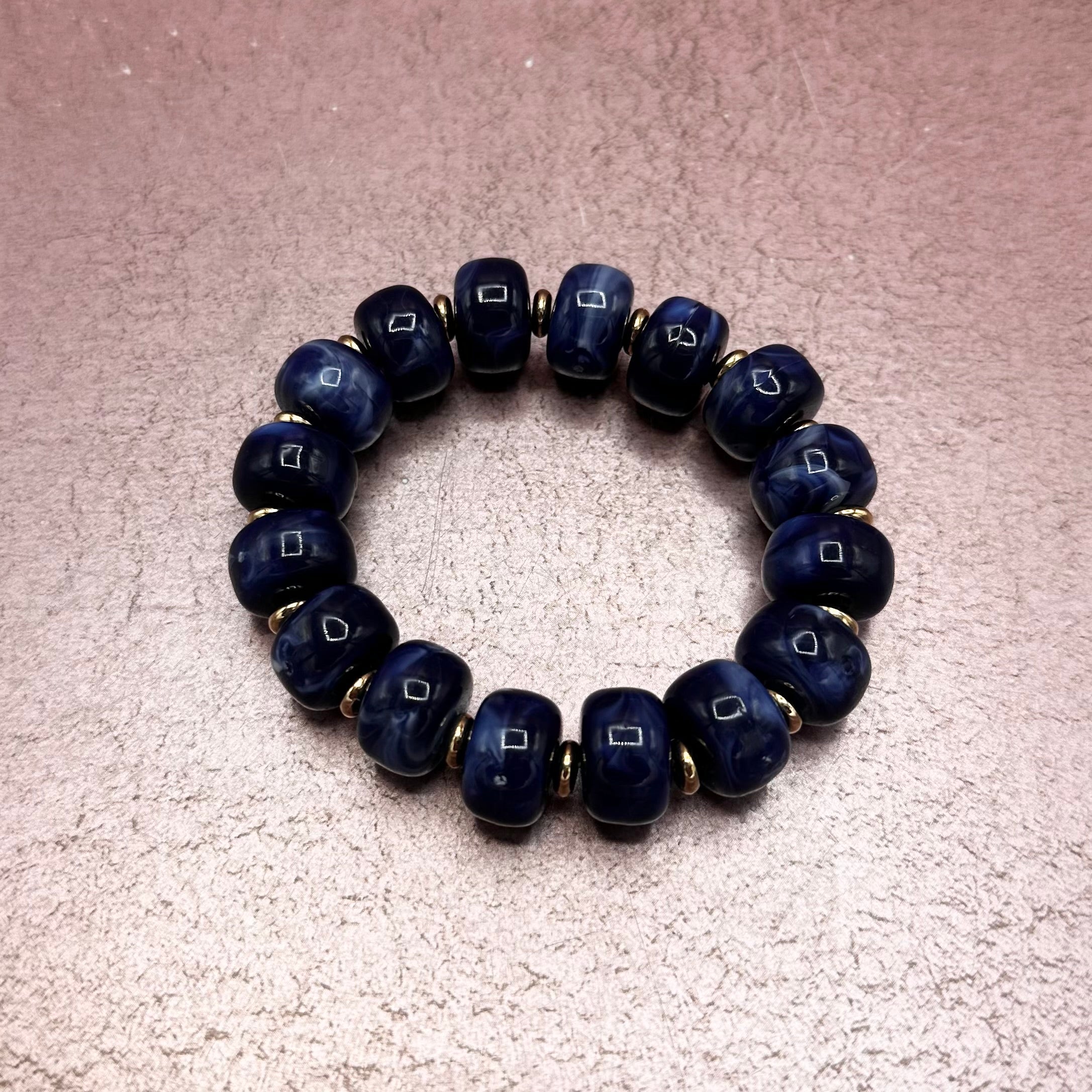Navy Resin Bead Stretch Bracelet