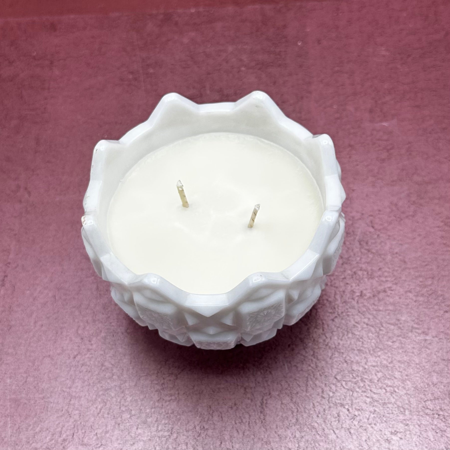 Quilted Milk Glass Sawtooth Edge Bowl Candle
