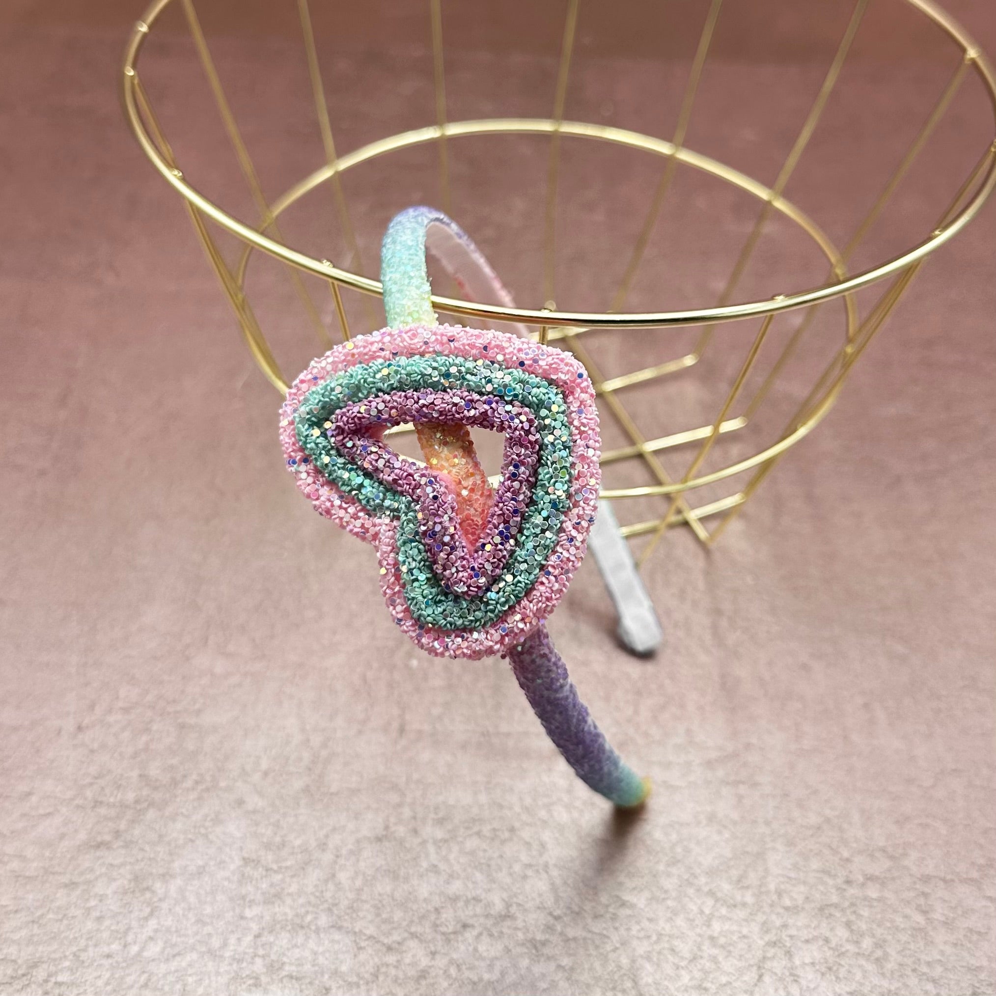 Slim Rainbow Heart Glitter Headband