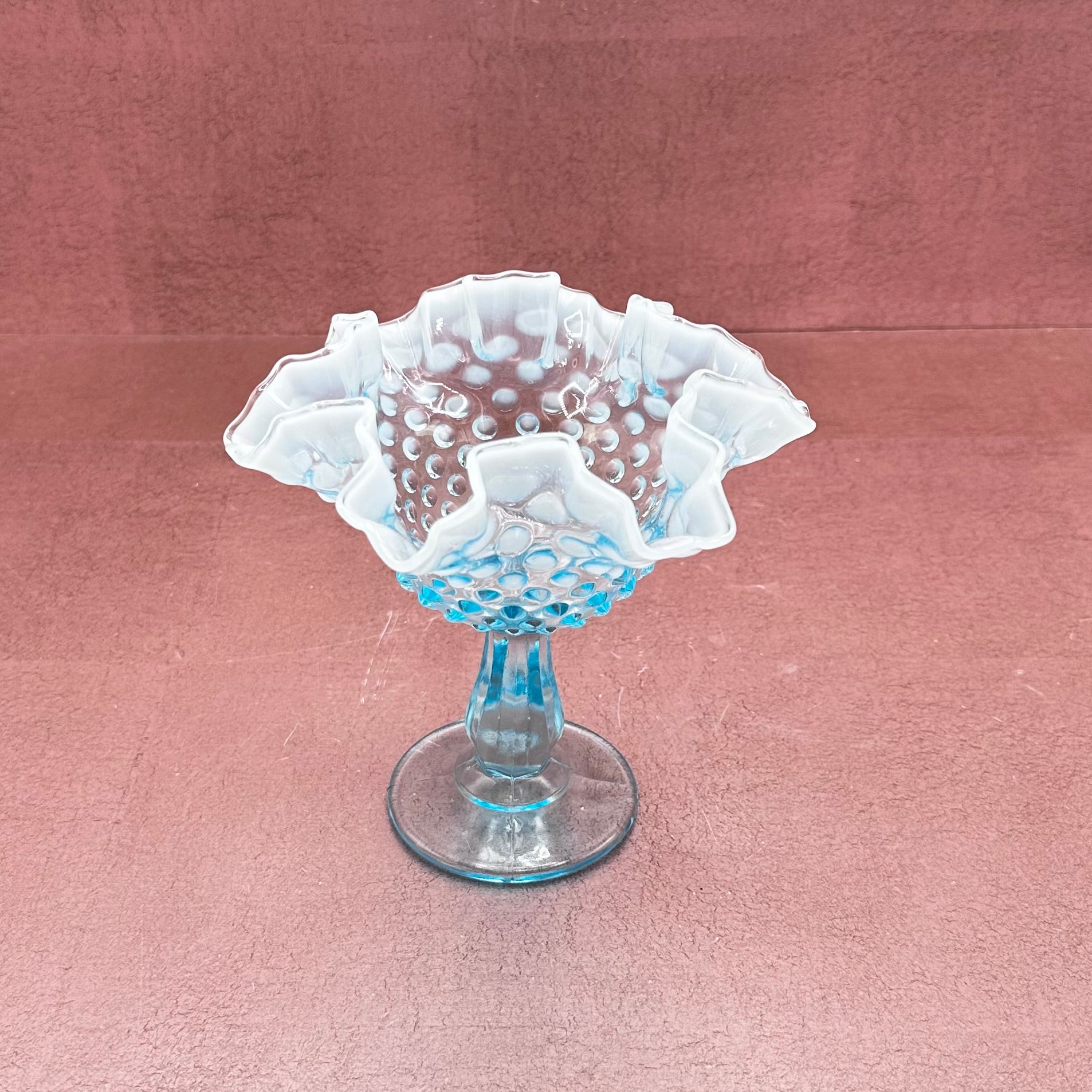 Aqua Fenton Hobnail Compote