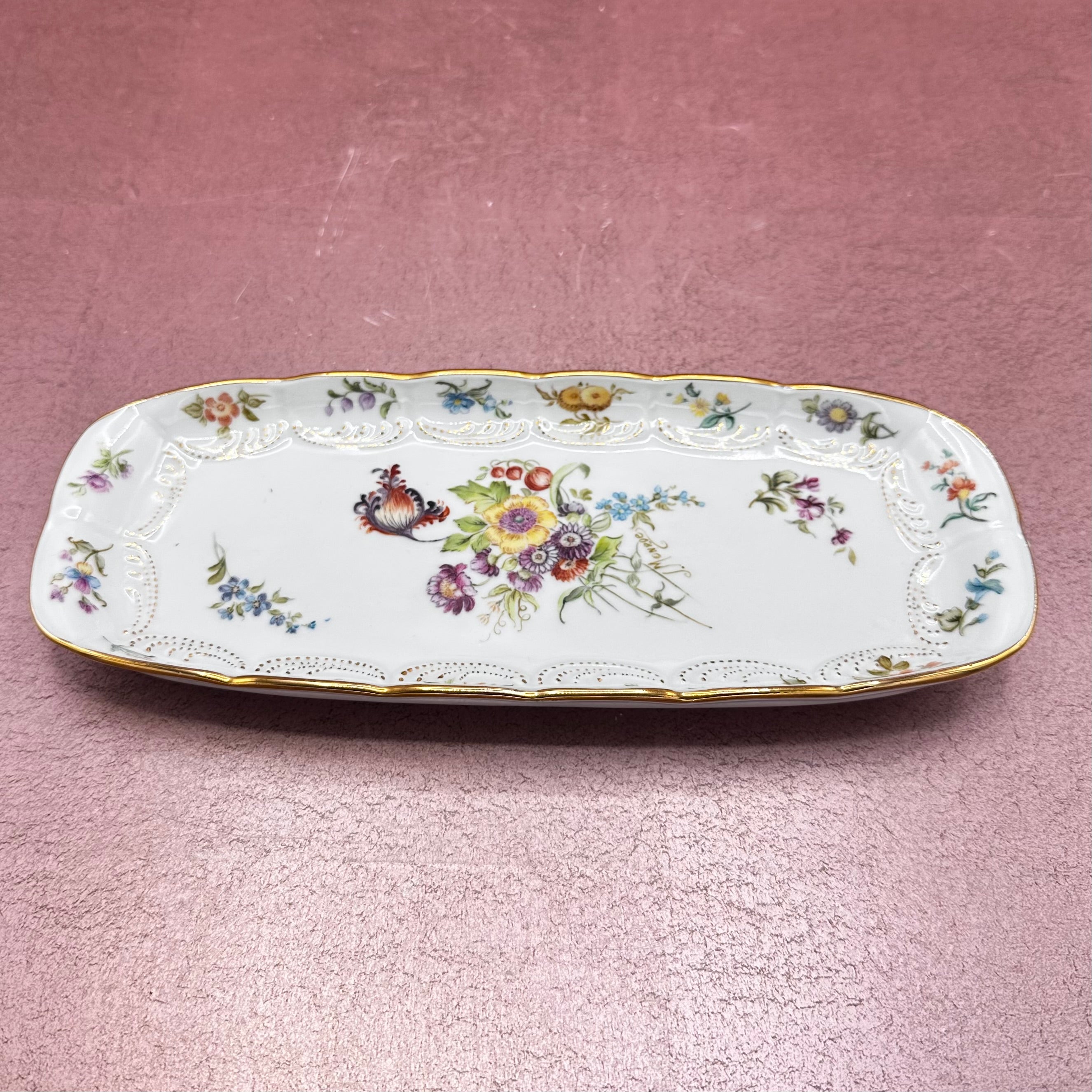 Floral Gold Dot Pattern Vintage Plate Germany