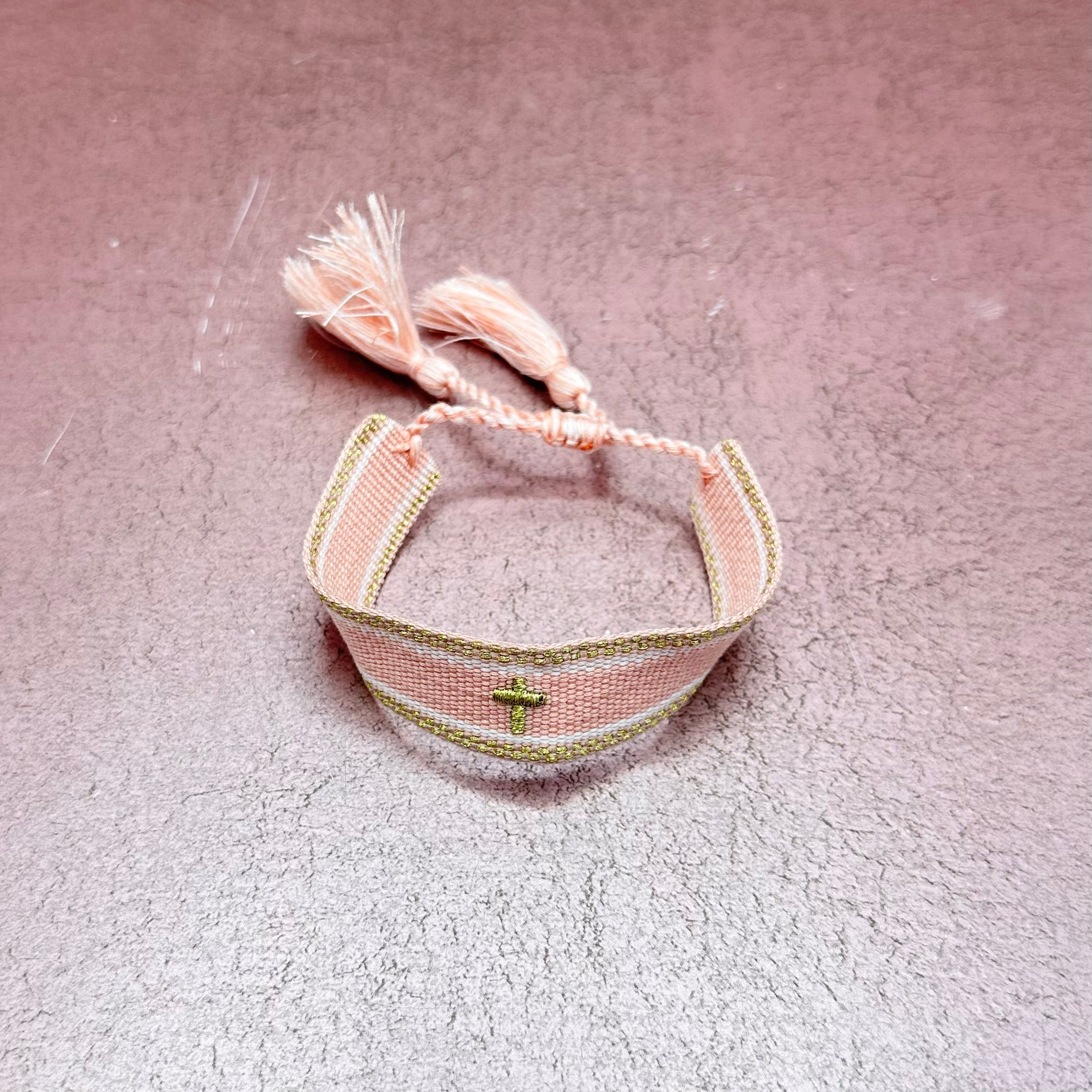 Cross Embroidered Tassel Bracelet