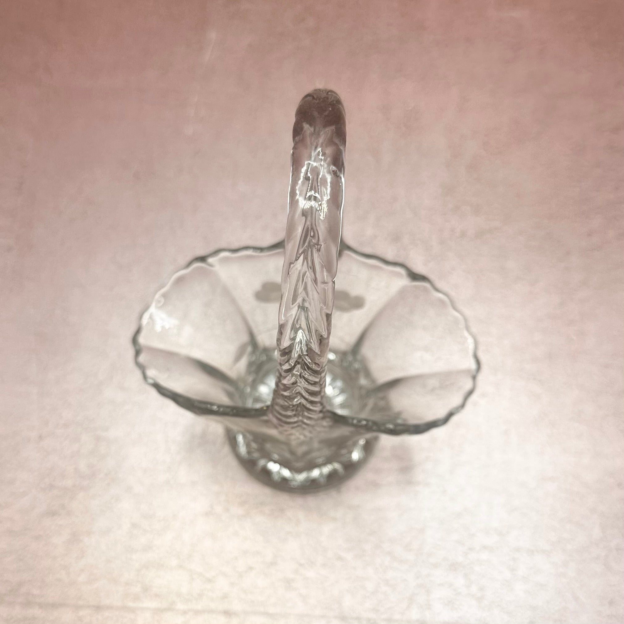 Vintage Glass Basket Etched Flowers