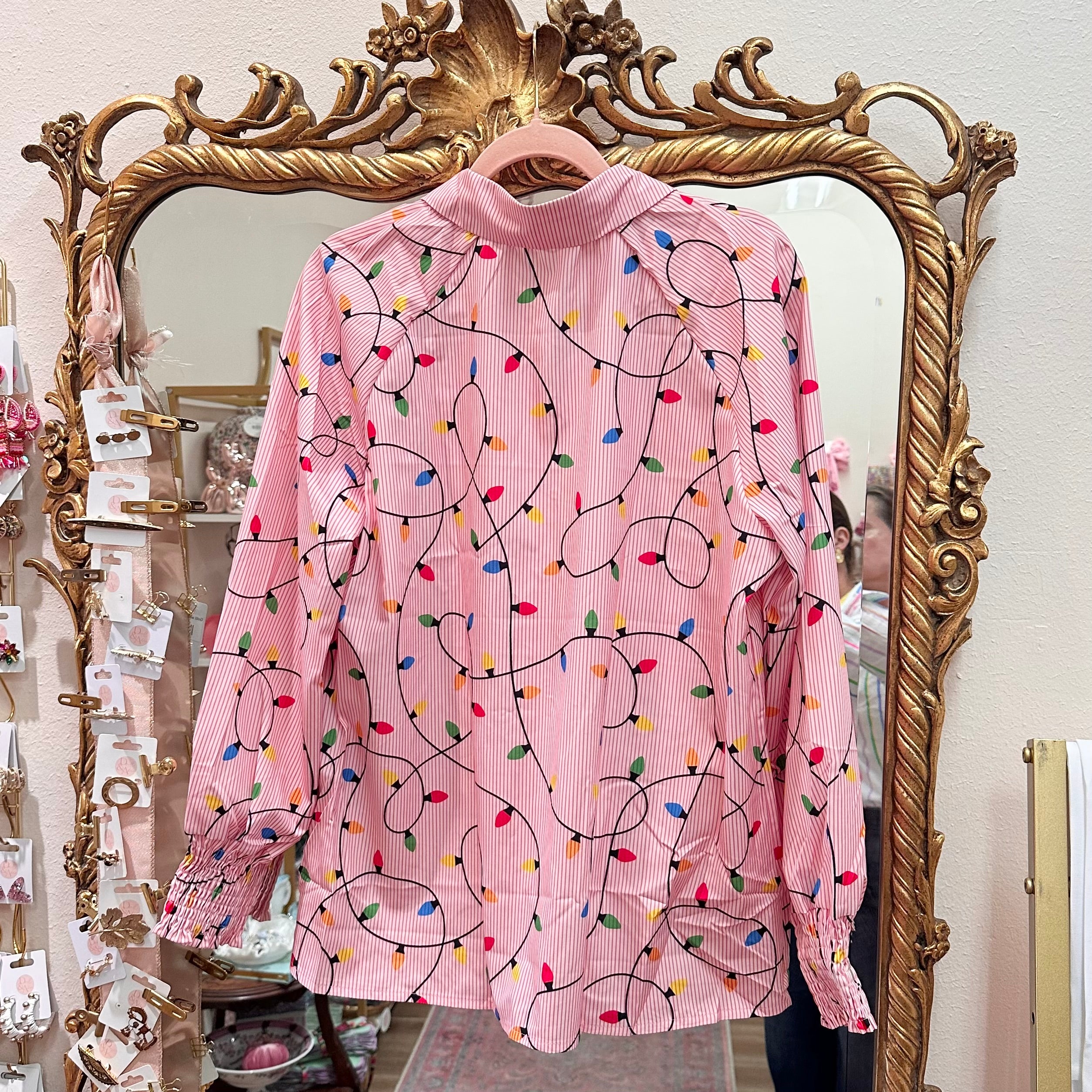 Striped Christmas Light Button Up Top