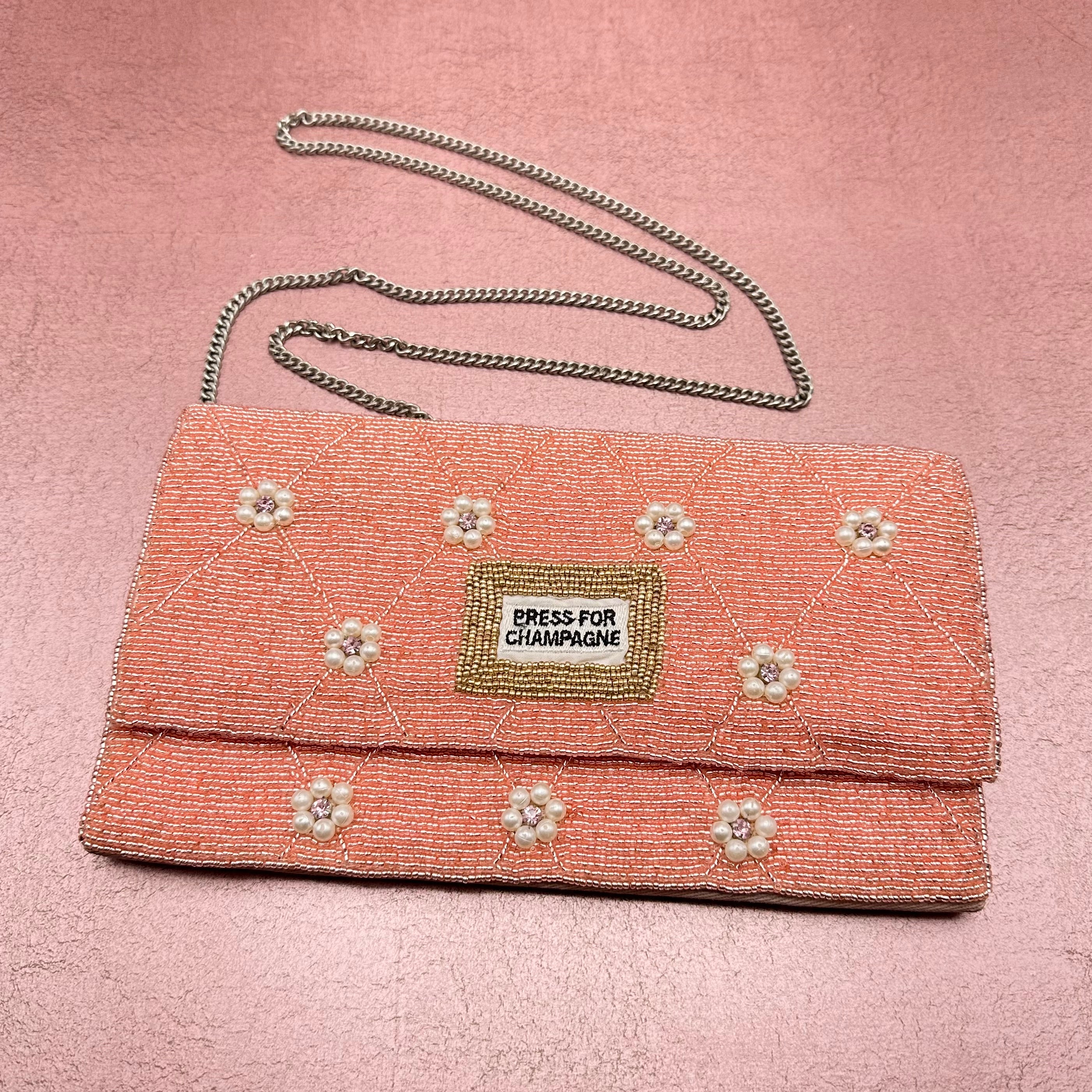 'Press for Champagne' Beaded Clutch