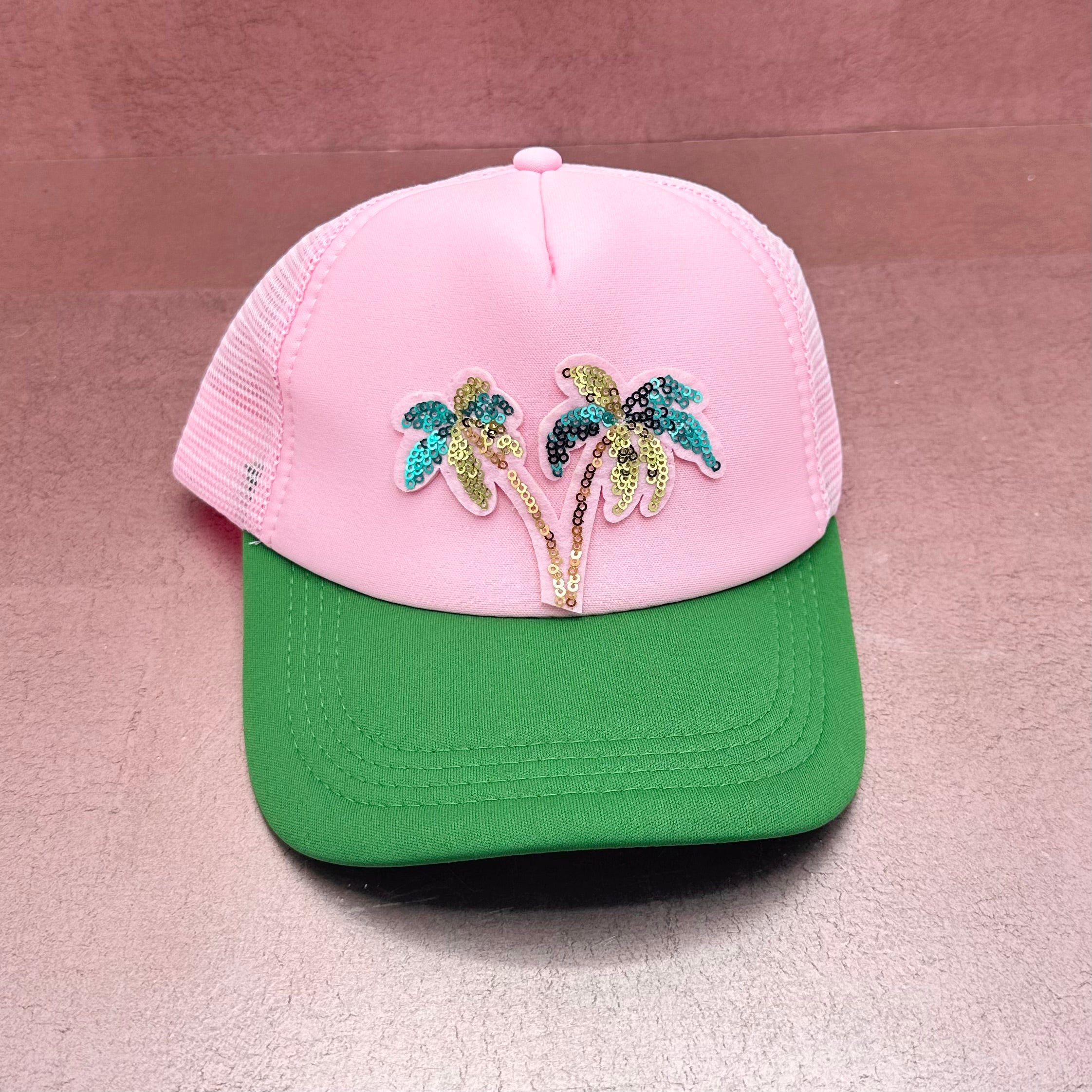 Pink & Green Palm Tree Trucker Hat
