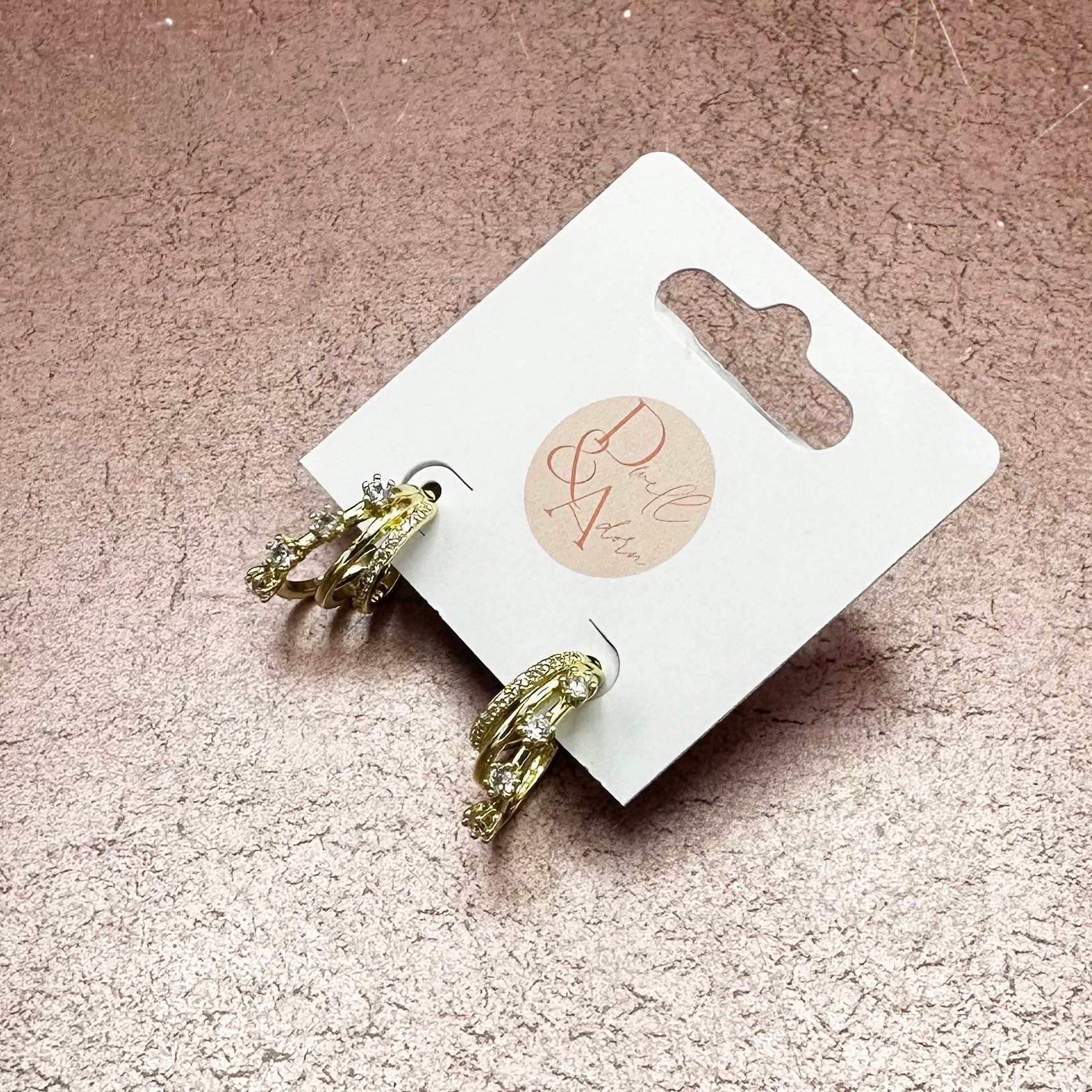 Zirconia Gold Triple Hoop Stud Earrings