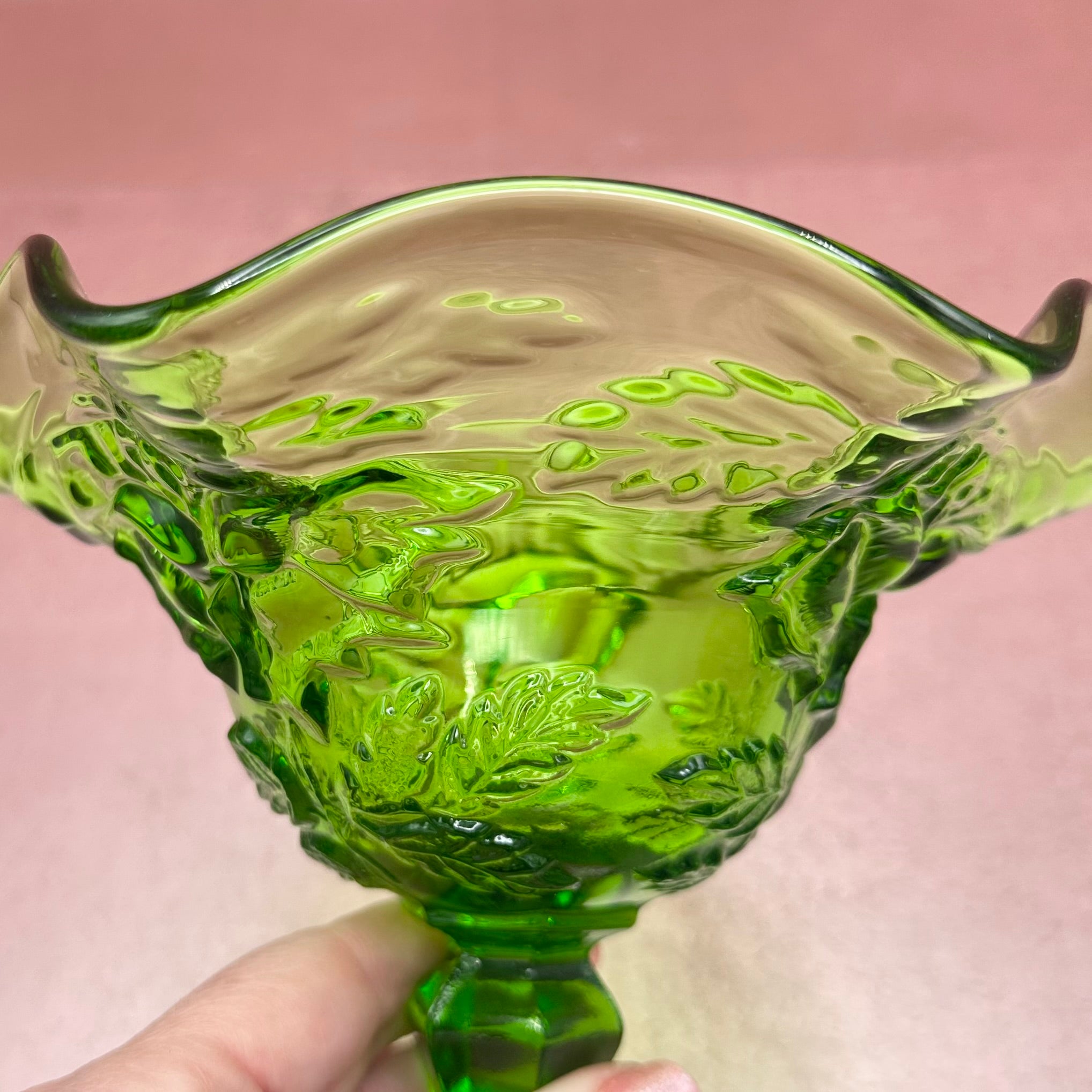 Green Leaf Pattern Compote