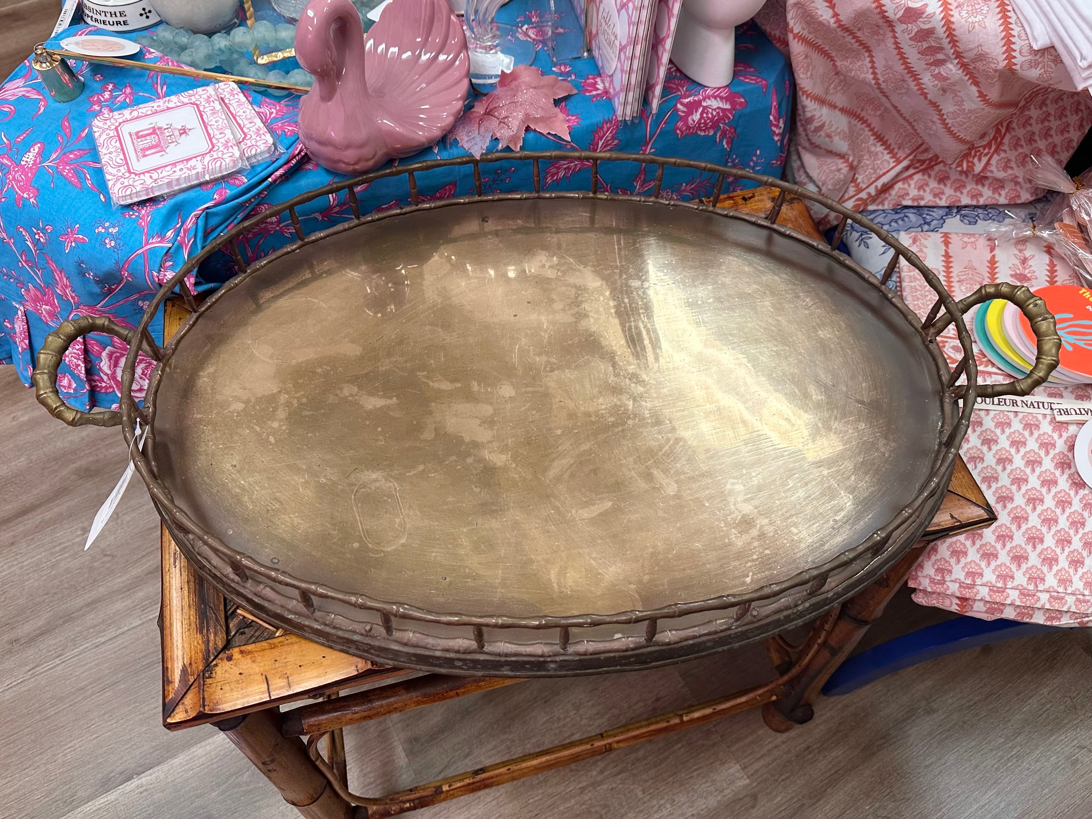 Large Oval Brass Bamboo Tray